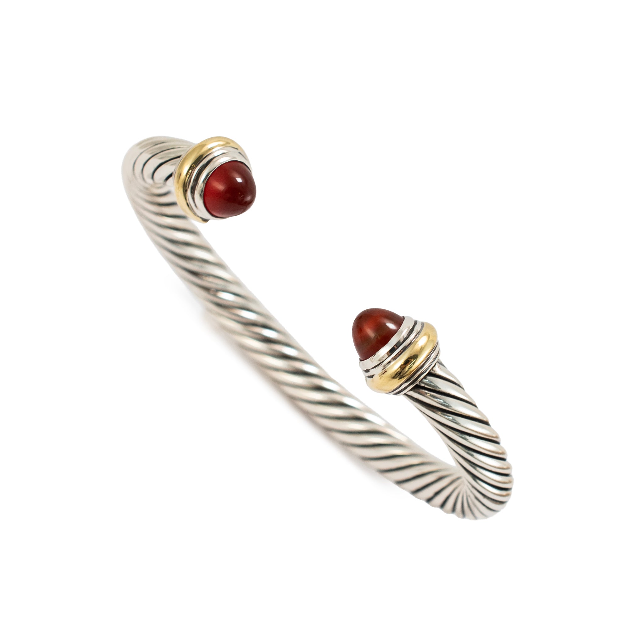 David Yurman Classic Cable 7MM 18K Yg 925 Silver Carnelian Bangle Cuff Bracelet