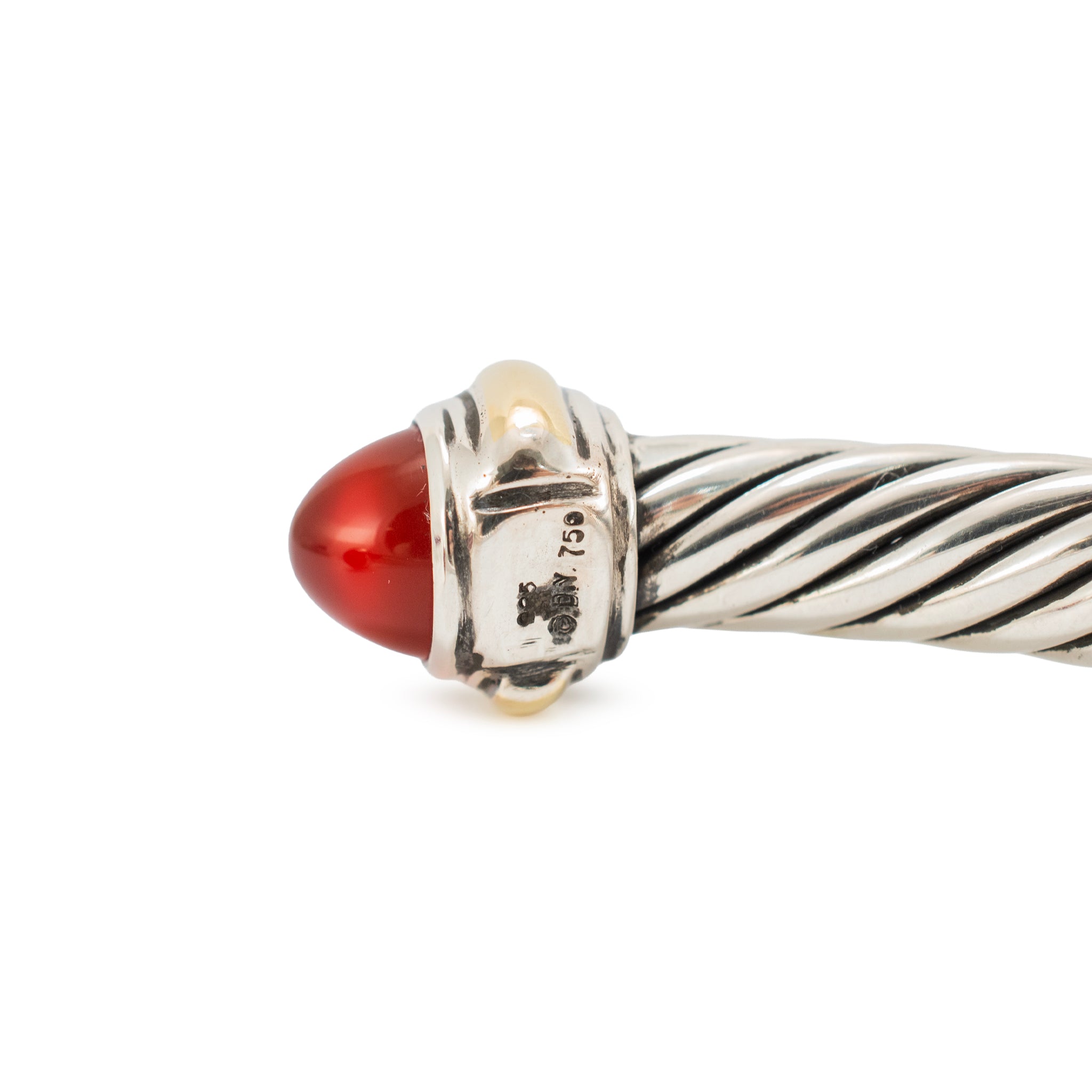 David Yurman Classic Cable 7MM 18K Yg 925 Silver Carnelian Bangle Cuff Bracelet