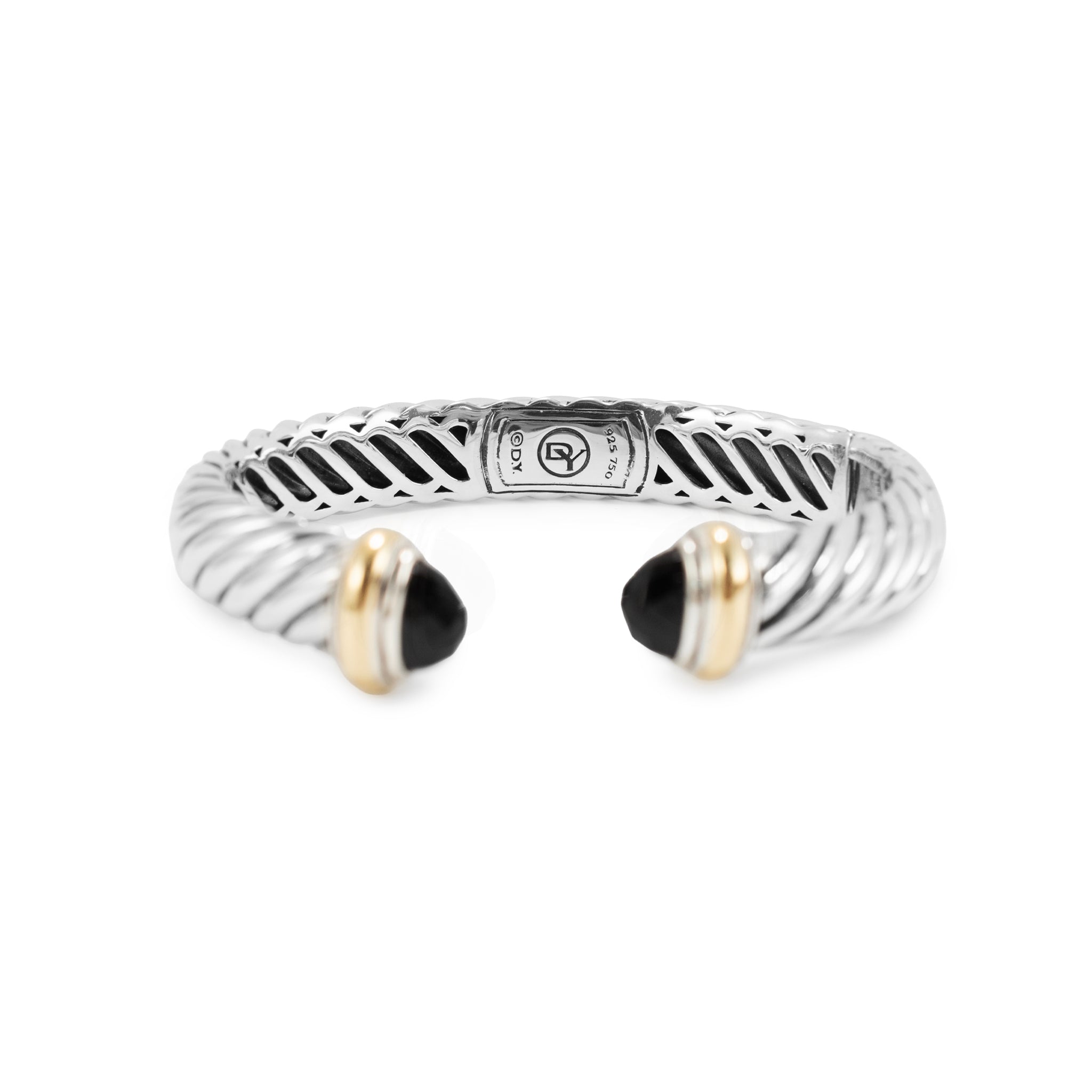 David Yurman Classic Hinged Cable 10MM 18K Yg 925 Ss Onyx Cuff Bangle Bracelet