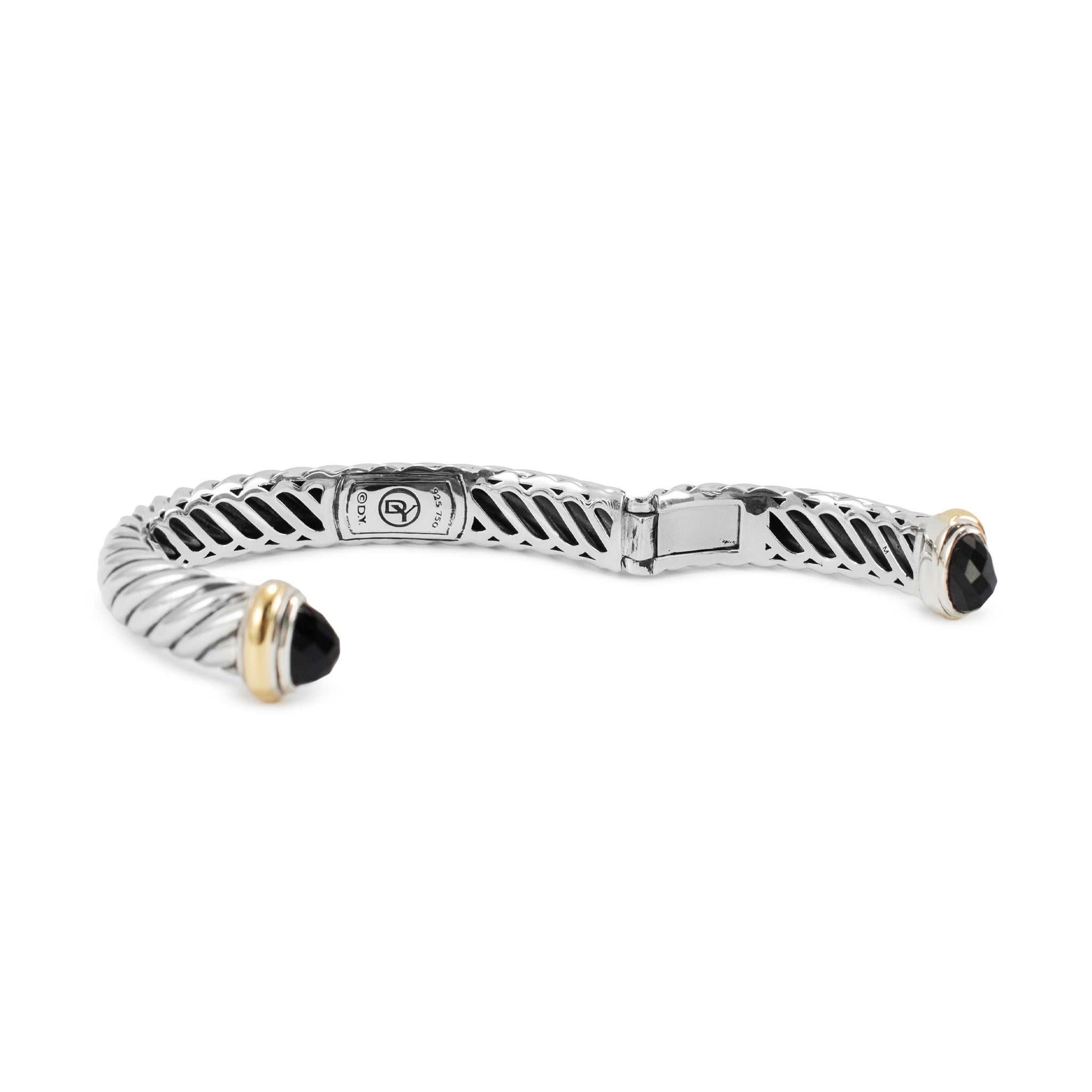 David Yurman Classic Hinged Cable 10MM 18K Yg 925 Ss Onyx Cuff Bangle Bracelet
