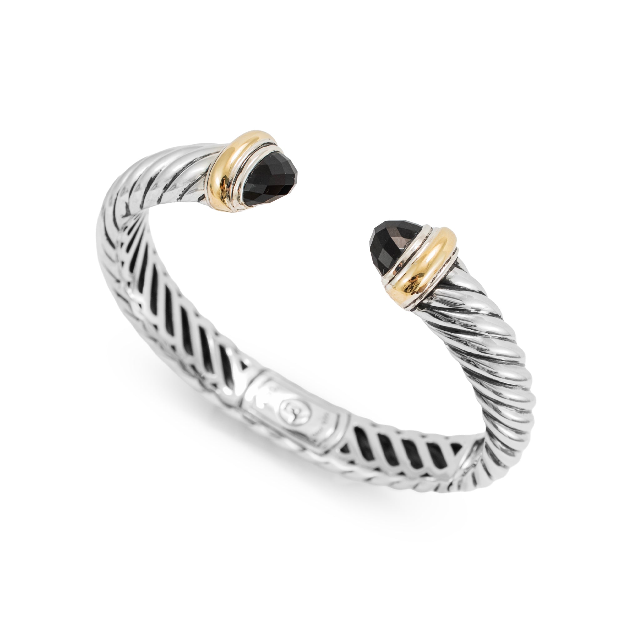 David Yurman Classic Hinged Cable 10MM 18K Yg 925 Ss Onyx Cuff Bangle Bracelet