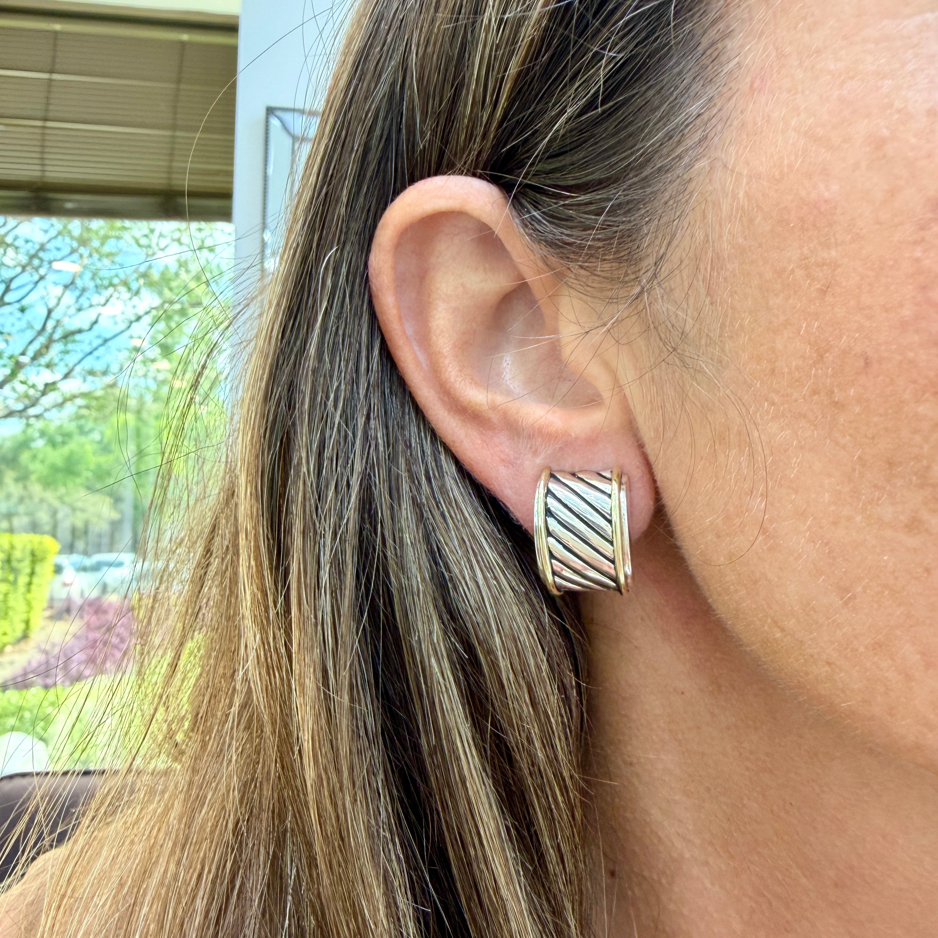 David Yurman 14K Yellow Gold & 925 Silver Classics Cigar Huggie Clip-on Earrings