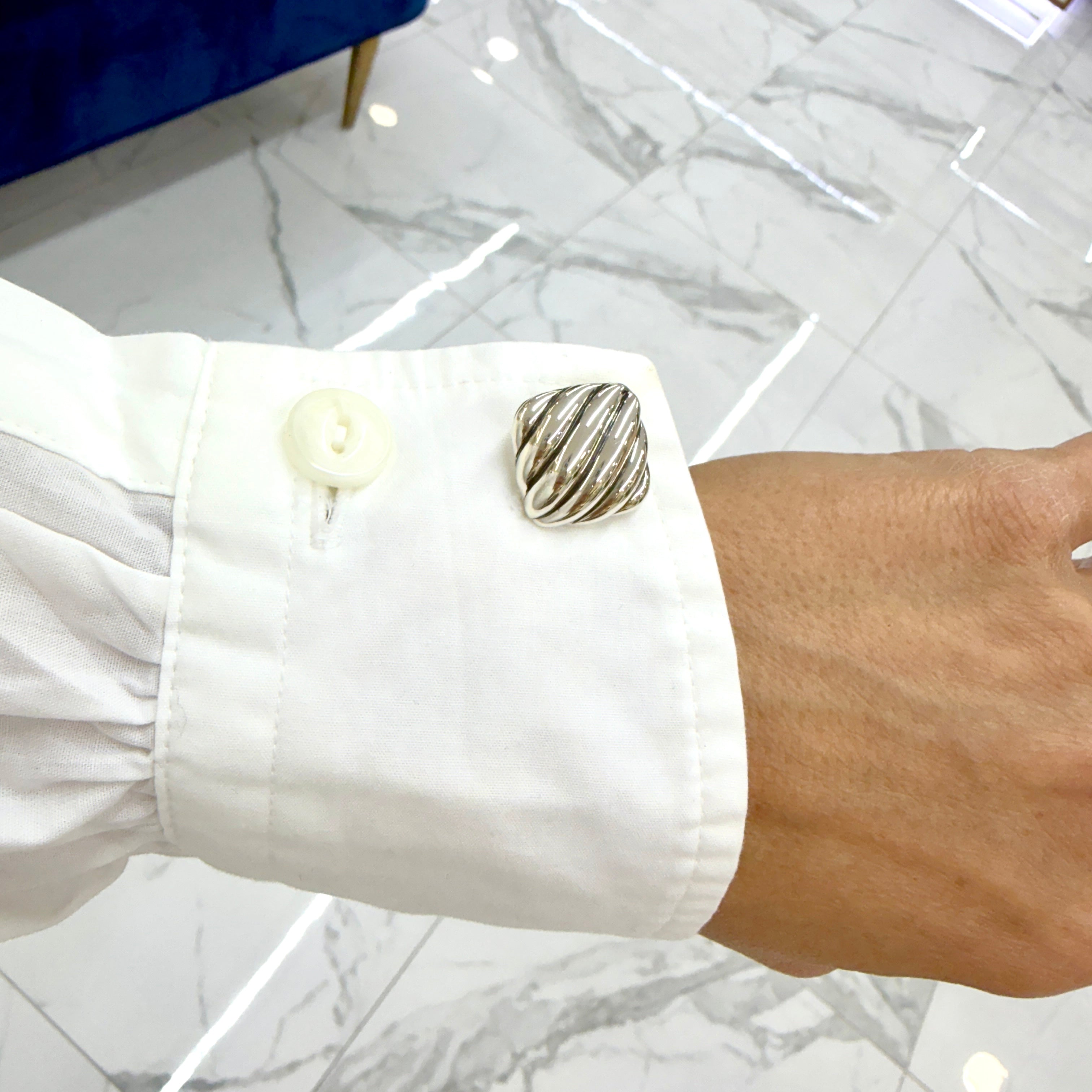 Men’s David Yurman 925 Sterling Silver Sculpted Cable Cushion Cufflinks