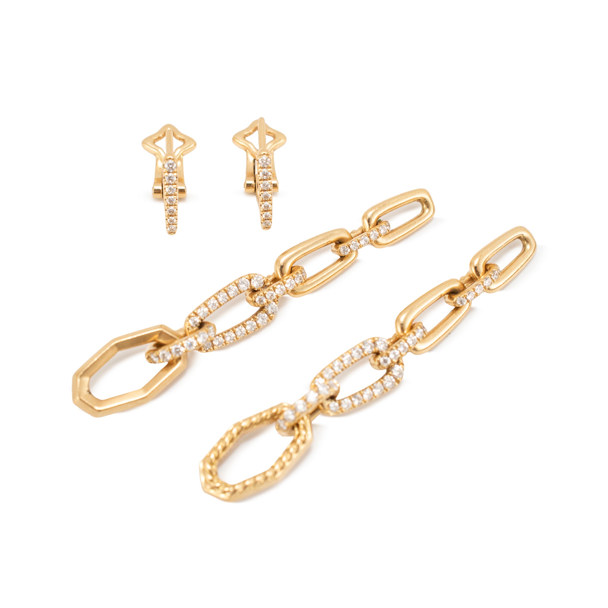 David Yurman 18K Yellow Gold Pave Diamond Multi-Link Dangle Drop Earrings