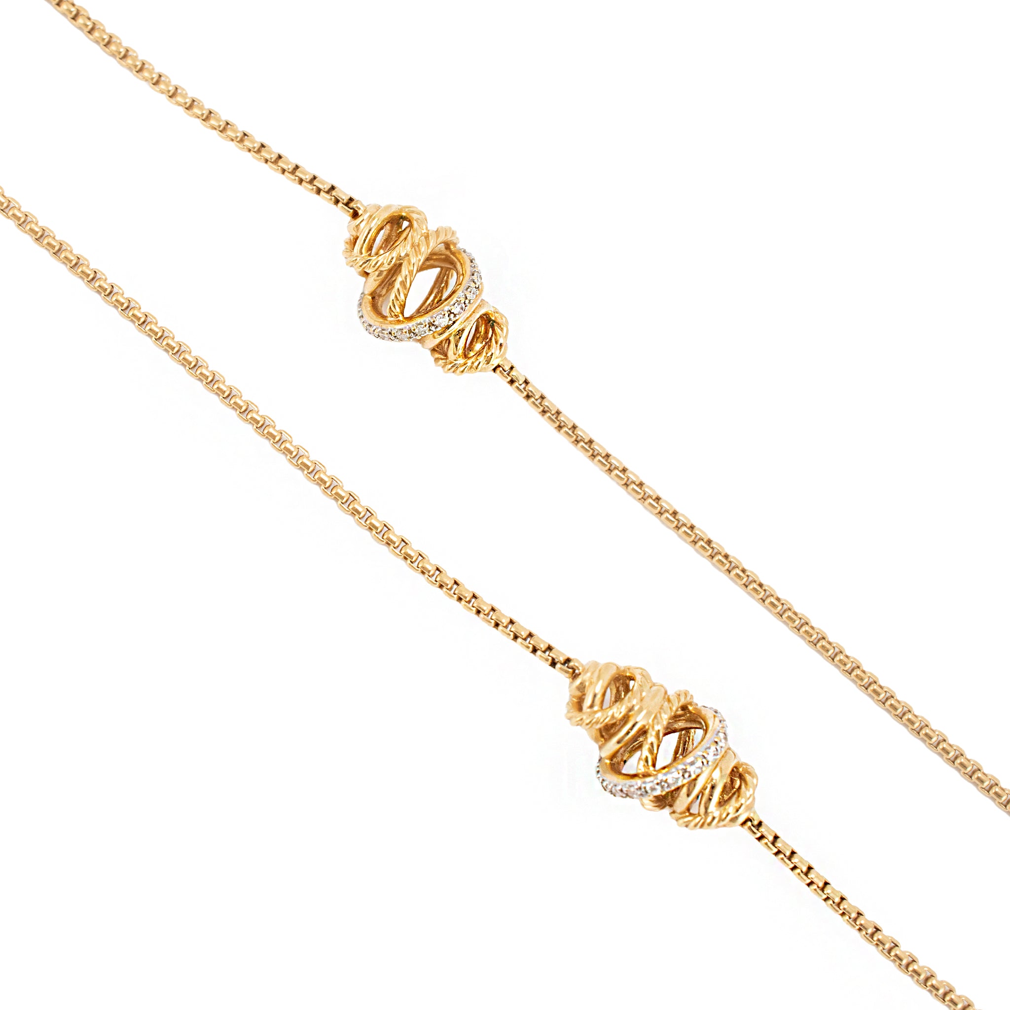 David Yurman Crossover 18K Yellow Gold Pave Diamond Station Long Chain Necklace