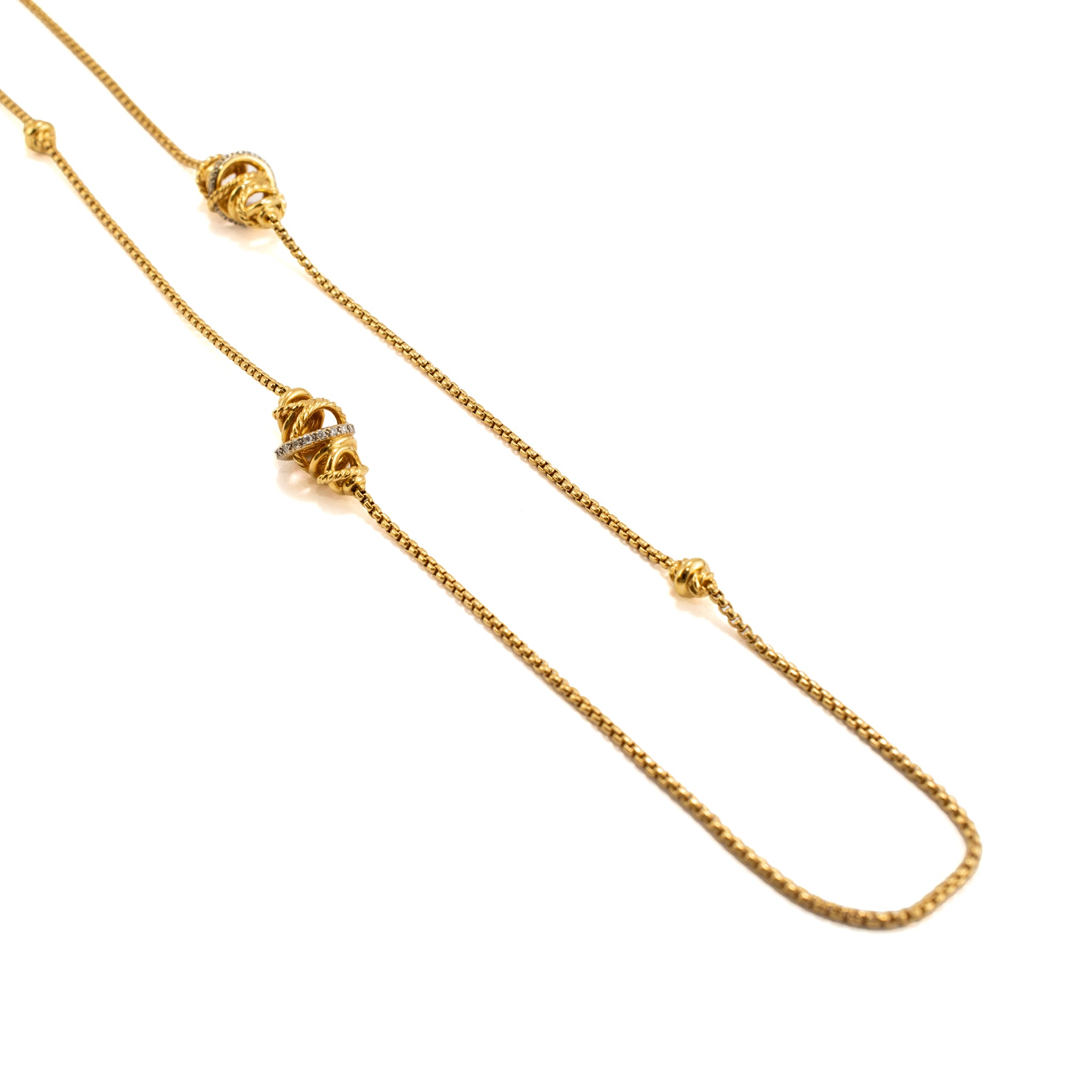 David Yurman Crossover 18K Yellow Gold Pave Diamond Station Long Chain Necklace