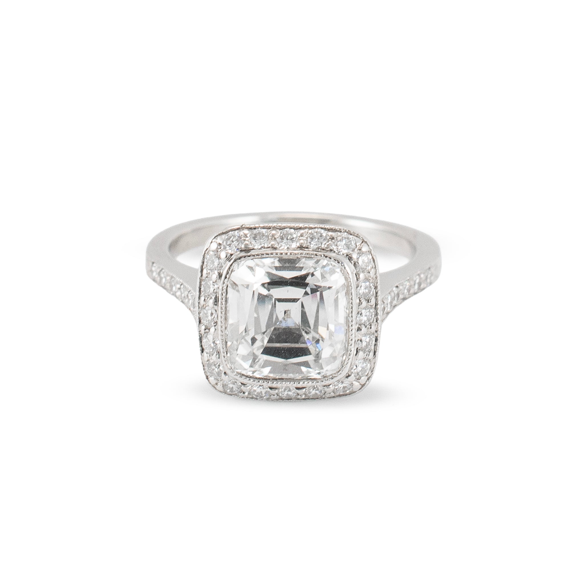Tiffany & Co. PT950 2.73ctw Cushion Cut Diamond Halo Engagement Ring