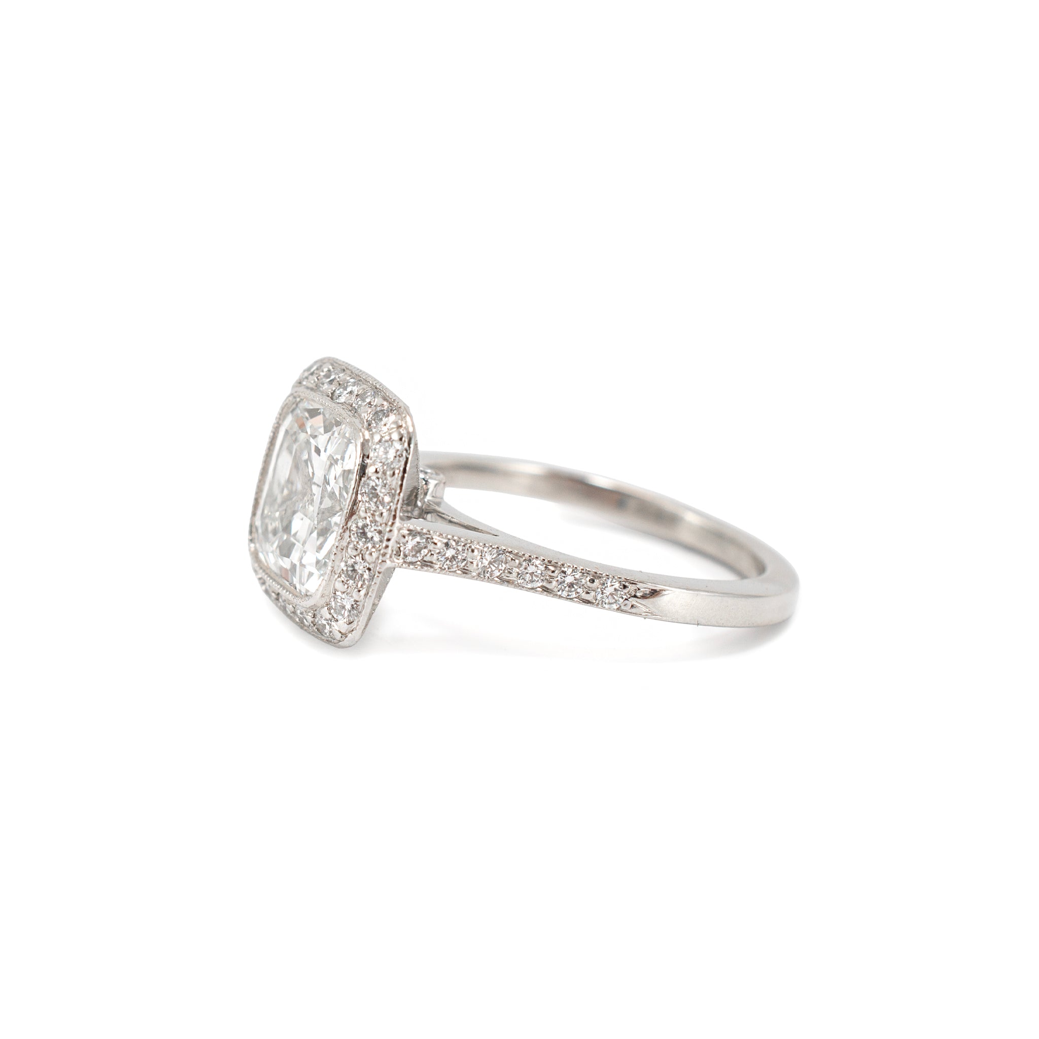 Tiffany & Co. PT950 2.73ctw Cushion Cut Diamond Halo Engagement Ring