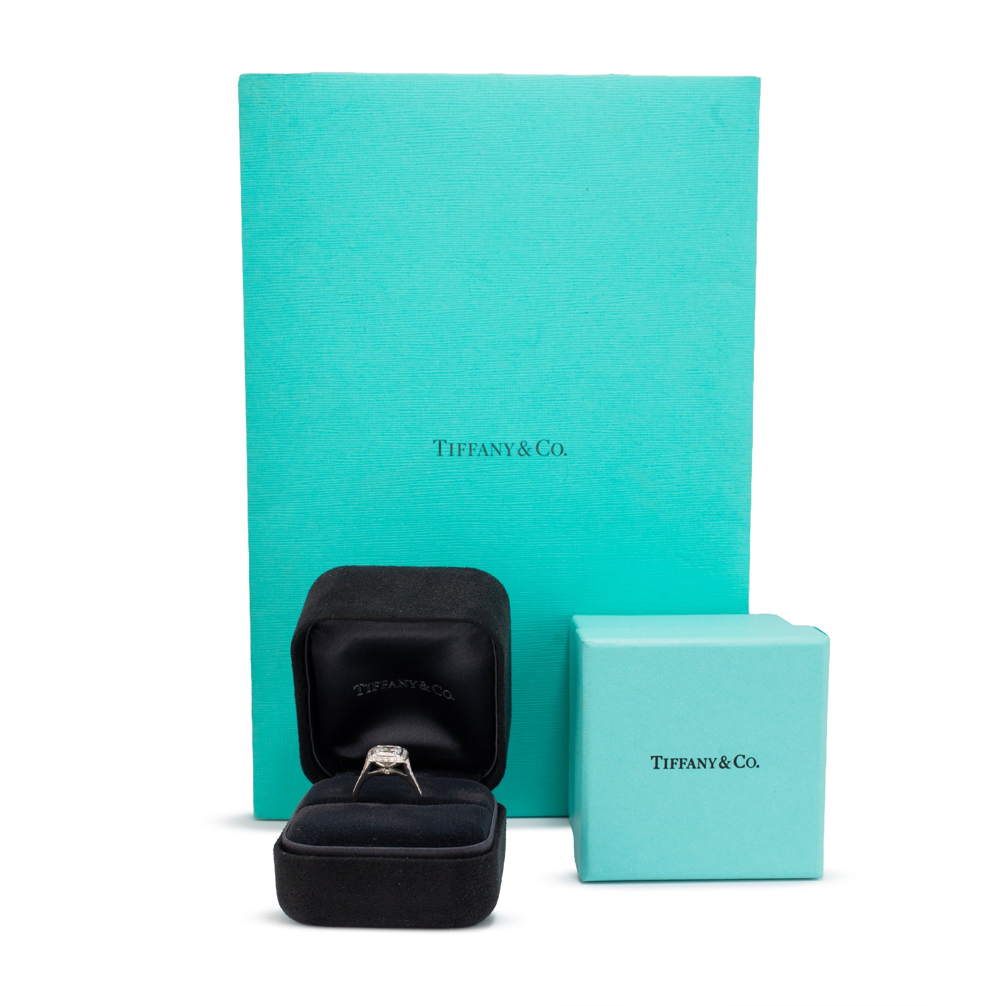 Tiffany & Co. PT950 2.73ctw Cushion Cut Diamond Halo Engagement Ring