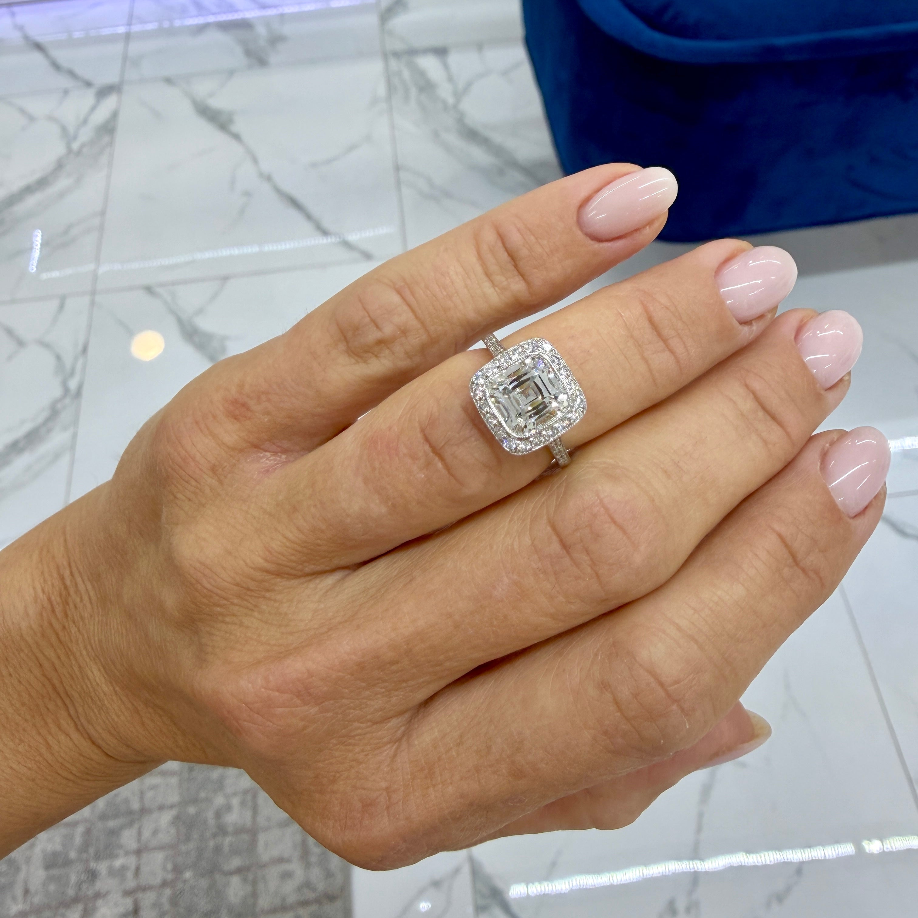 Tiffany & Co. PT950 2.73ctw Cushion Cut Diamond Halo Engagement Ring