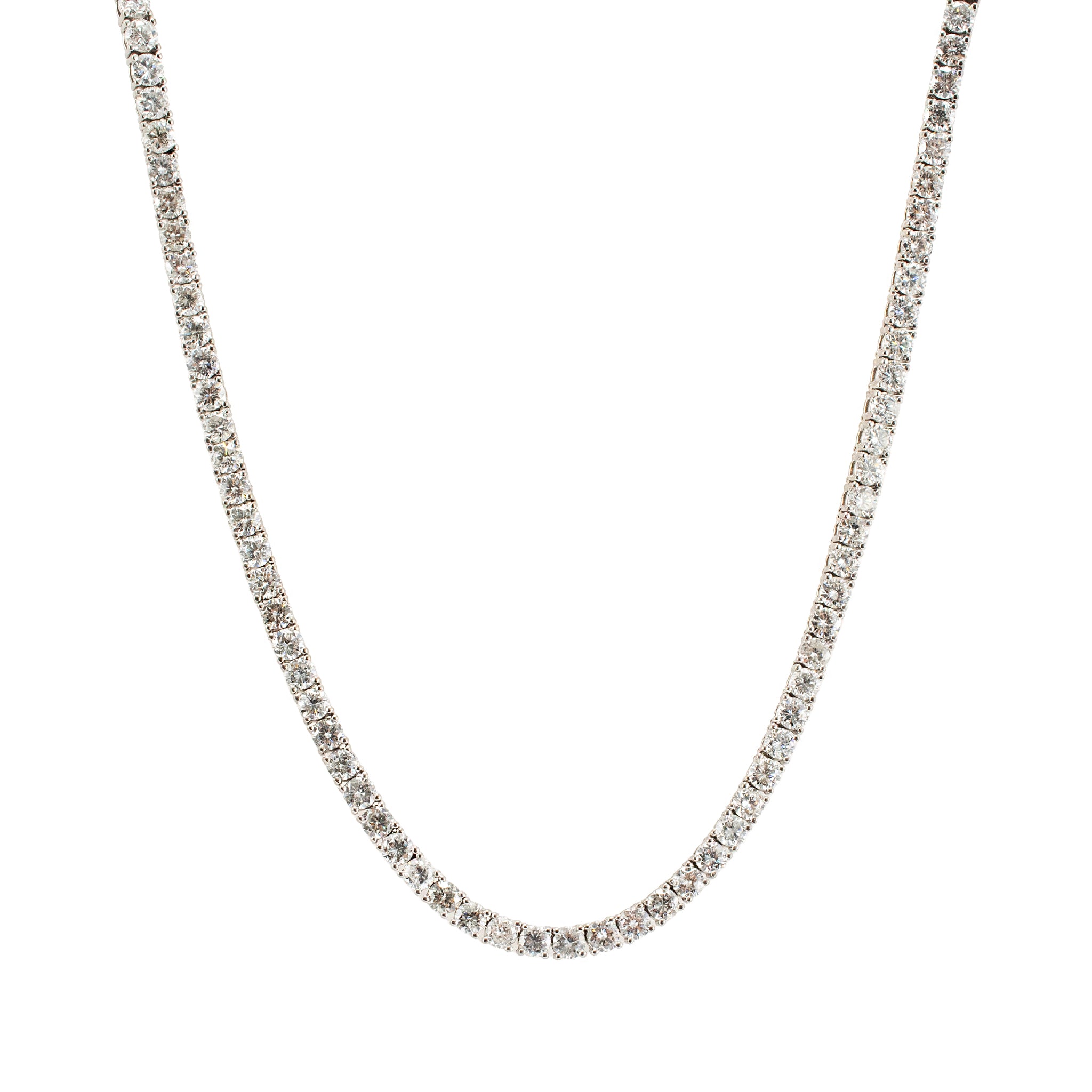 14K White Gold 14.44ct Round Diamond 4 Prongs Matinee Chain Tennis Necklace