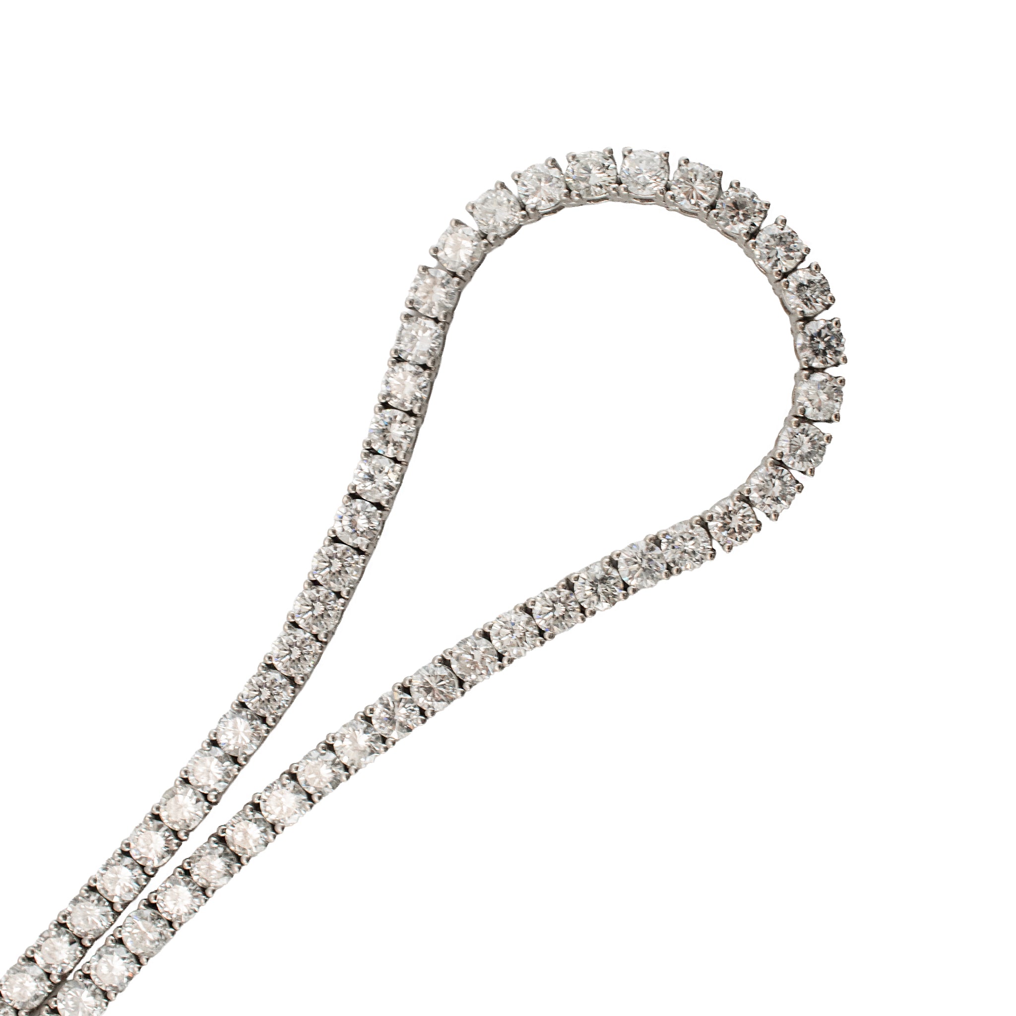 14K White Gold 14.44ct Round Diamond 4 Prongs Princess Chain Tennis Necklace