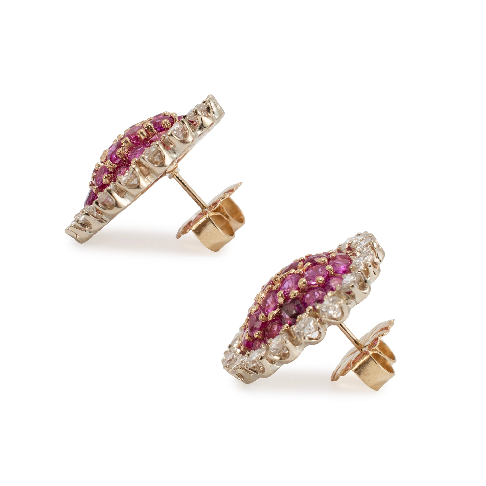 Vintage 14K Yellow Gold 8.82ctw Sapphire & Diamond Halo Drop Bombe Stud Earrings