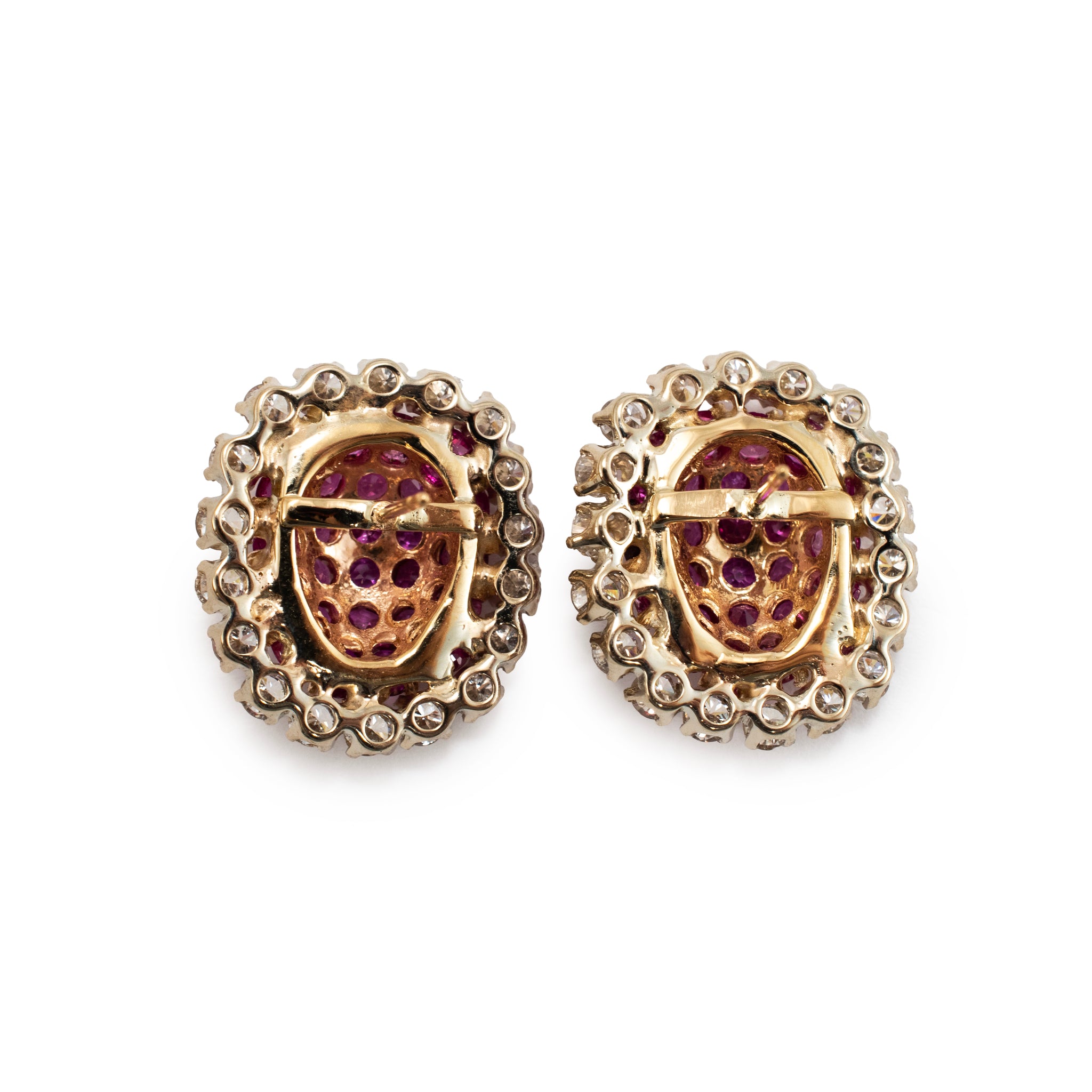 Vintage 14K Yellow Gold 8.82ctw Sapphire & Diamond Halo Drop Bombe Stud Earrings