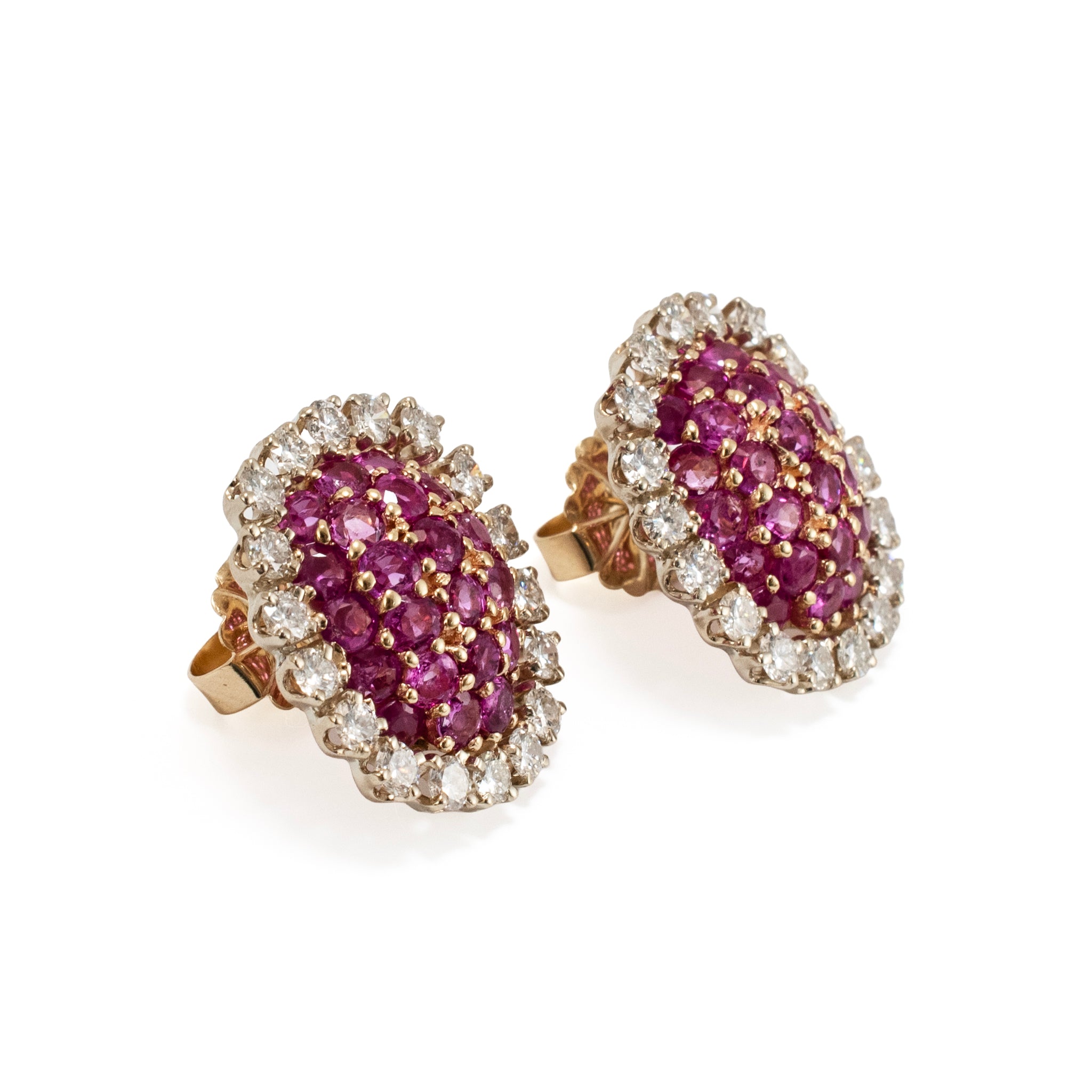 Vintage 14K Yellow Gold 8.82ctw Sapphire & Diamond Halo Drop Bombe Stud Earrings