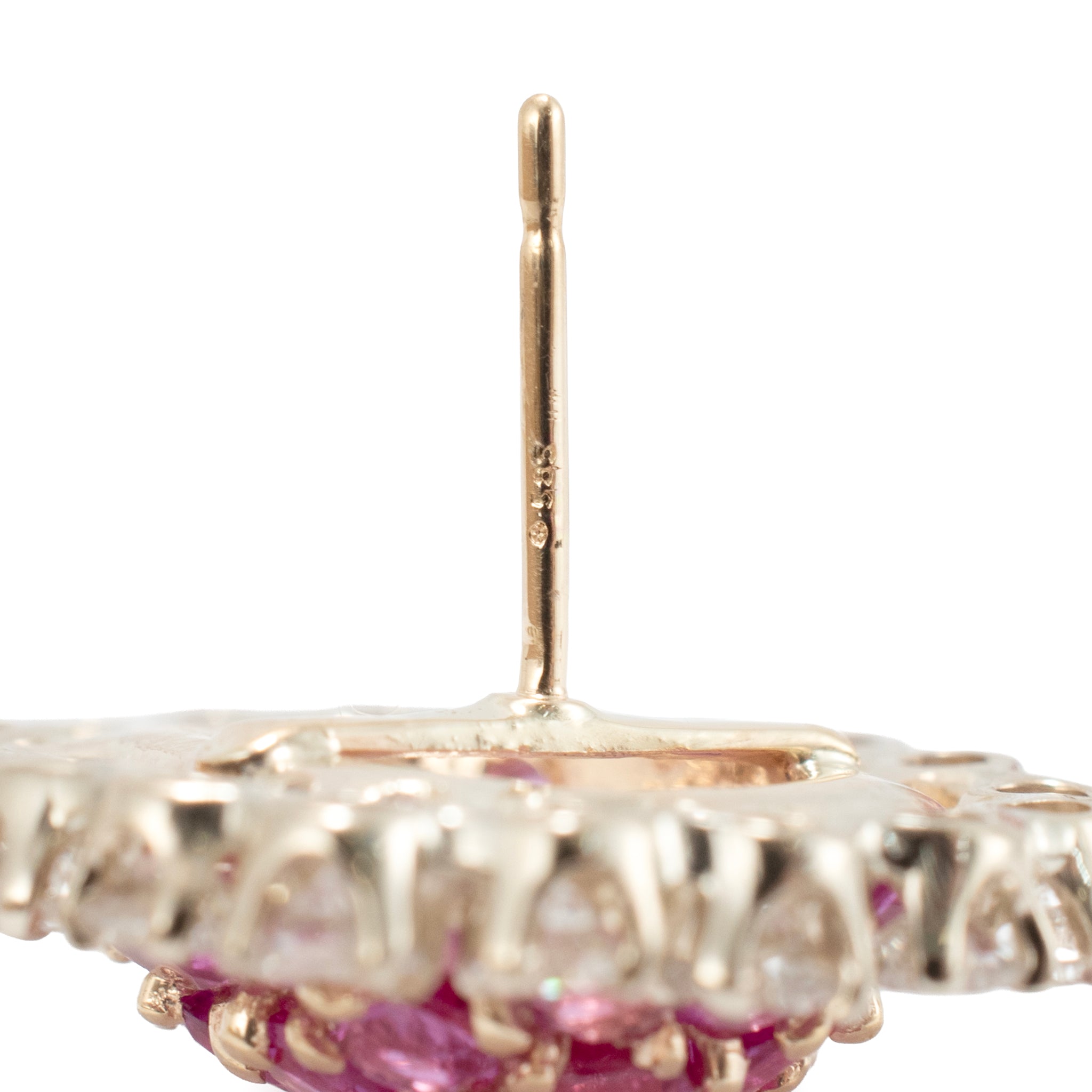 Vintage 14K Yellow Gold 8.82ctw Sapphire & Diamond Halo Drop Bombe Stud Earrings