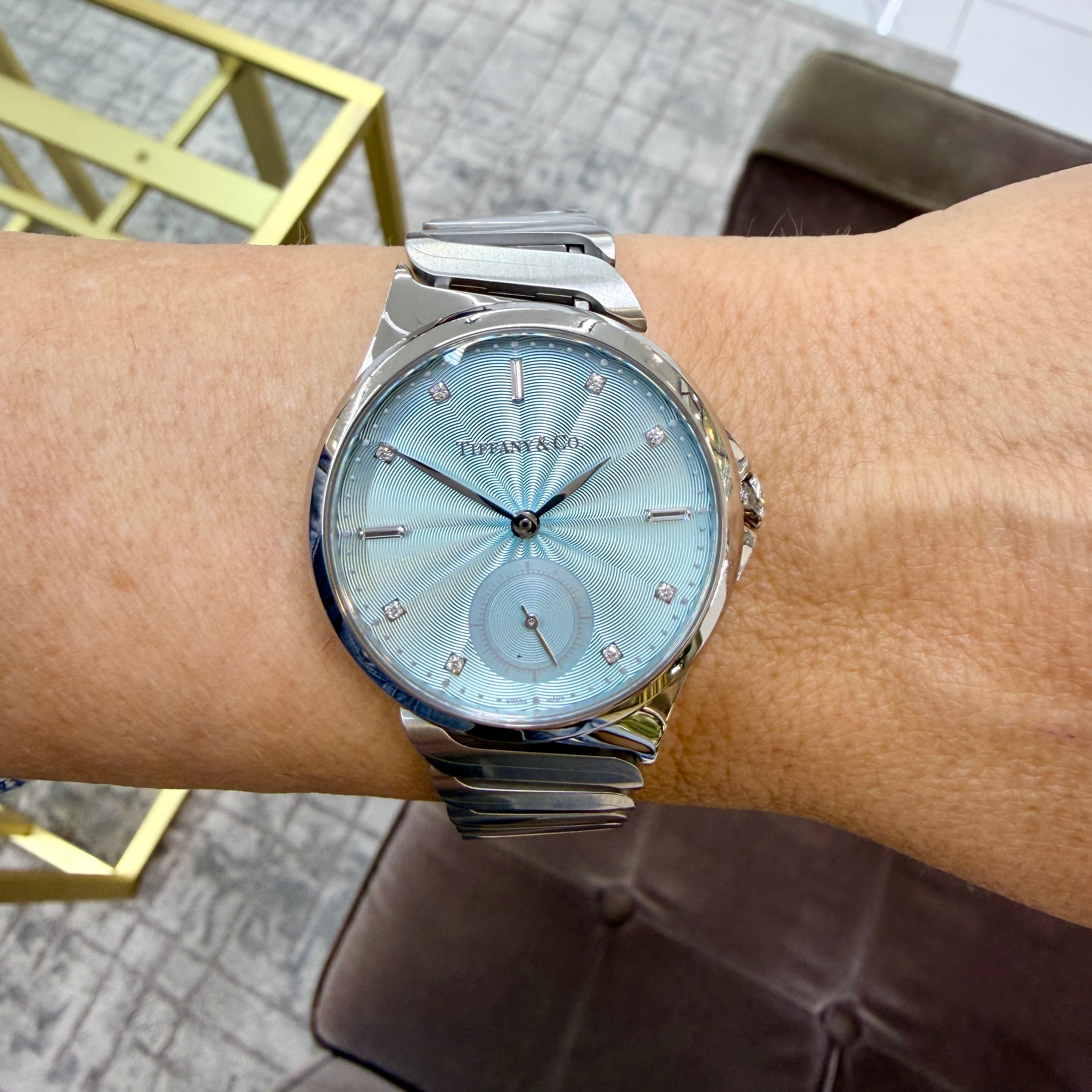 Tiffany & Co. Metro 3-Hand Ice Blue 34MM Diamond Dial Steel Automatic Watch