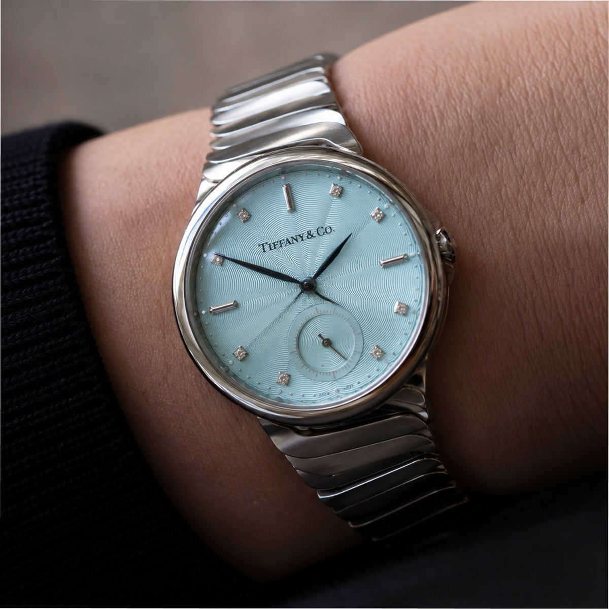 Tiffany & Co. Metro 3-Hand Ice Blue 34MM Diamond Dial Steel Automatic Watch
