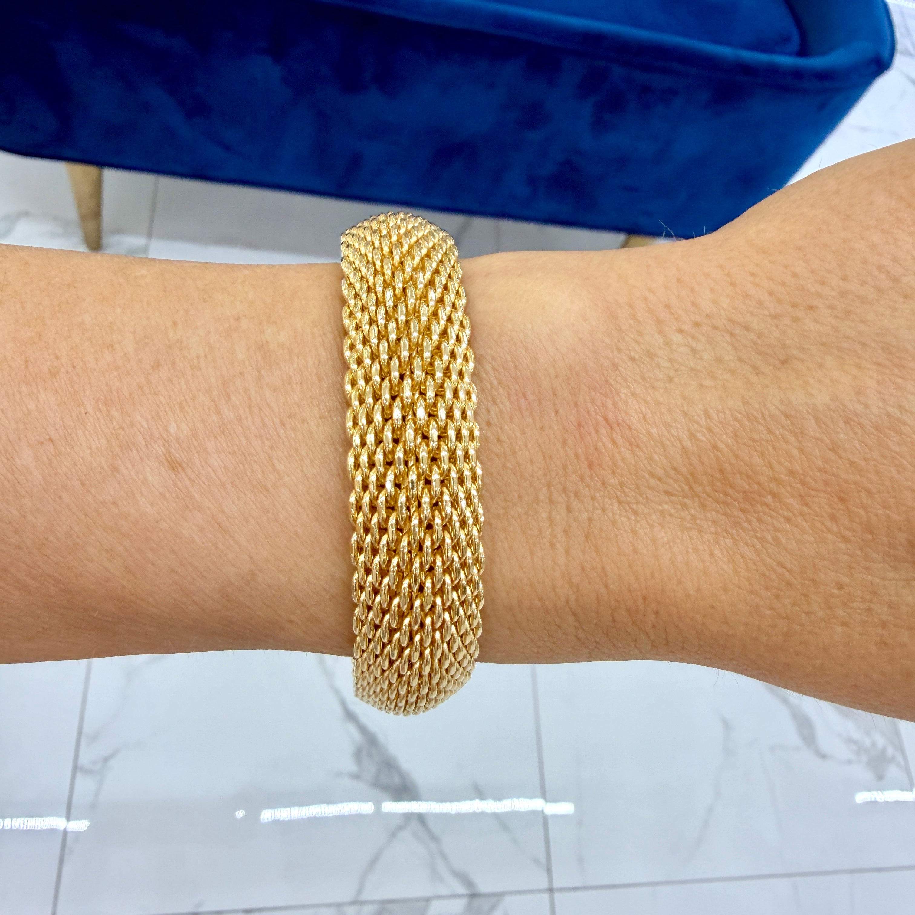 Tiffany & Co. 18K Yellow Gold 15 Link Rows Somerset Mesh Bangle Bracelet