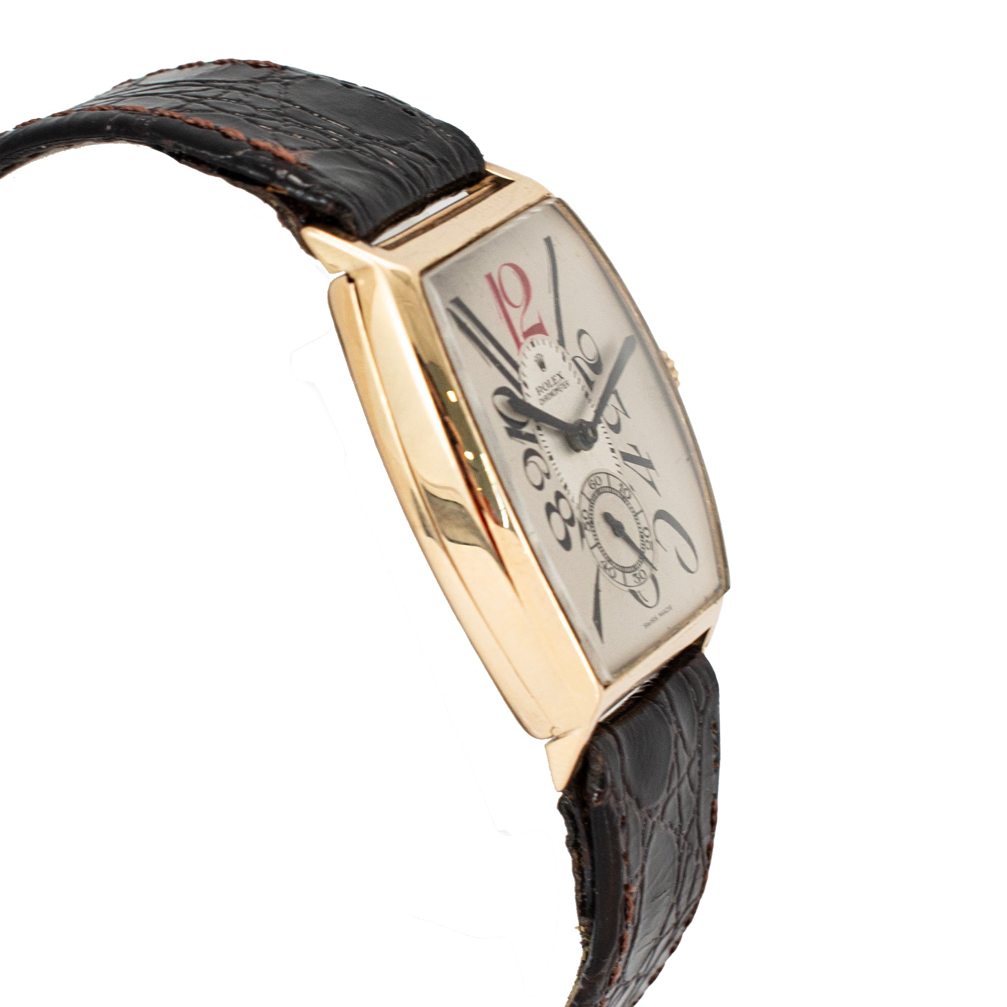 Antique Art-Deco Rolex 26mmx38mm Tonneau Sub Seconds Arabic 9K Gold Manual Vintage Watch