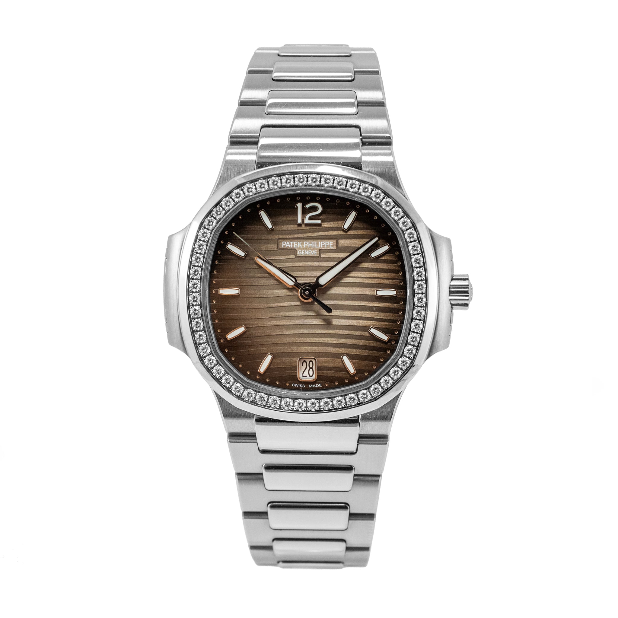 Ladies Patek Philippe Nautilus 35.2mm 7118/1200A-011 Gray Diamond Steel Watch