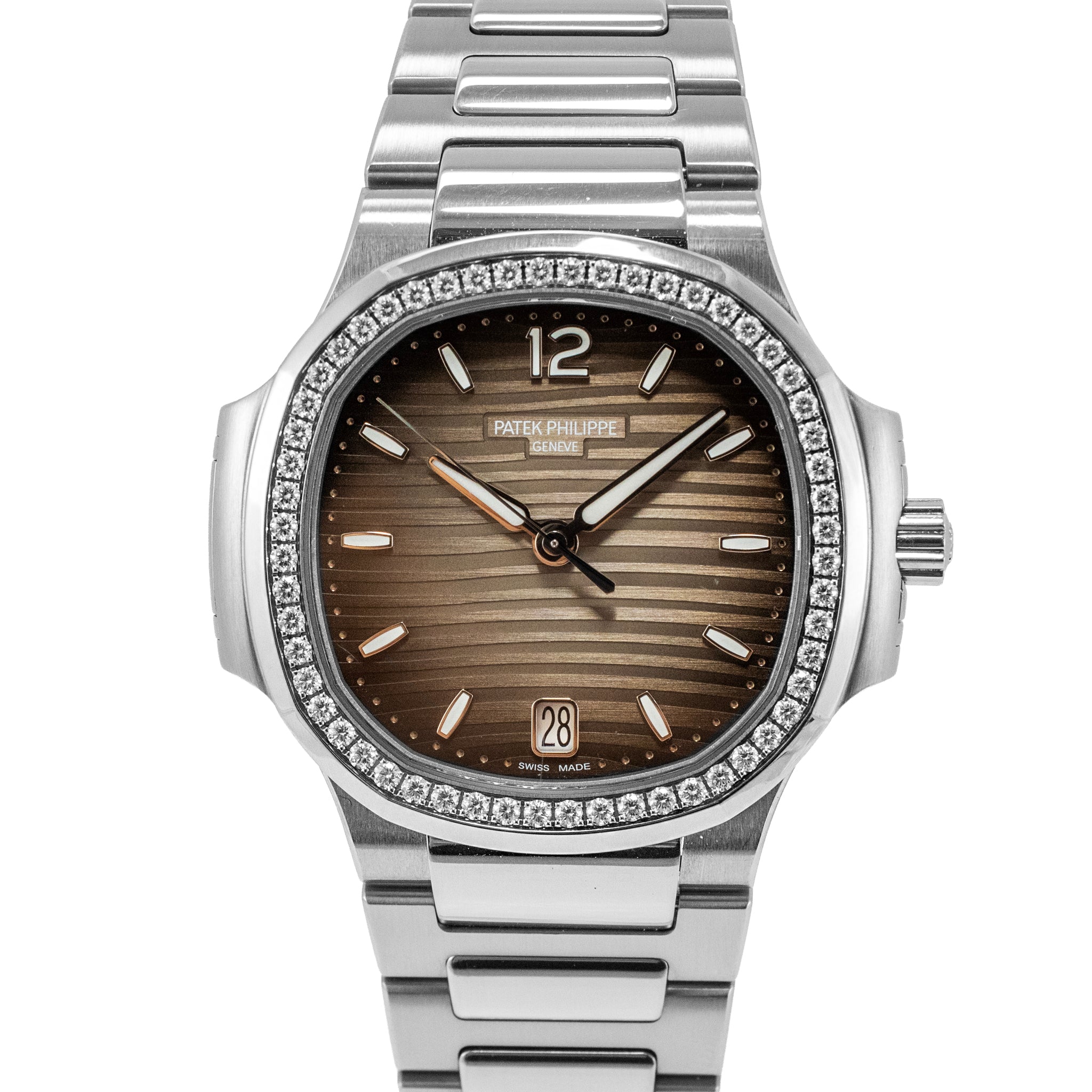 Ladies Patek Philippe Nautilus 35.2mm 7118/1200A-011 Gray Diamond Steel Watch