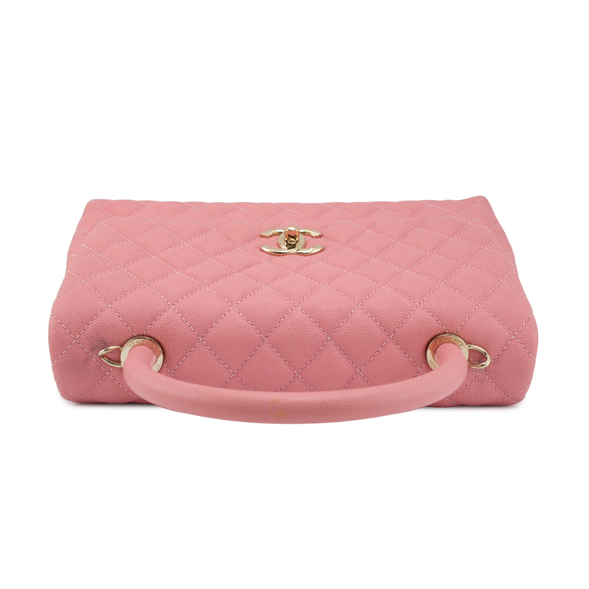 Chanel Coco Flap Pink Caviar Leather Gold Hardware Top Handle Bag