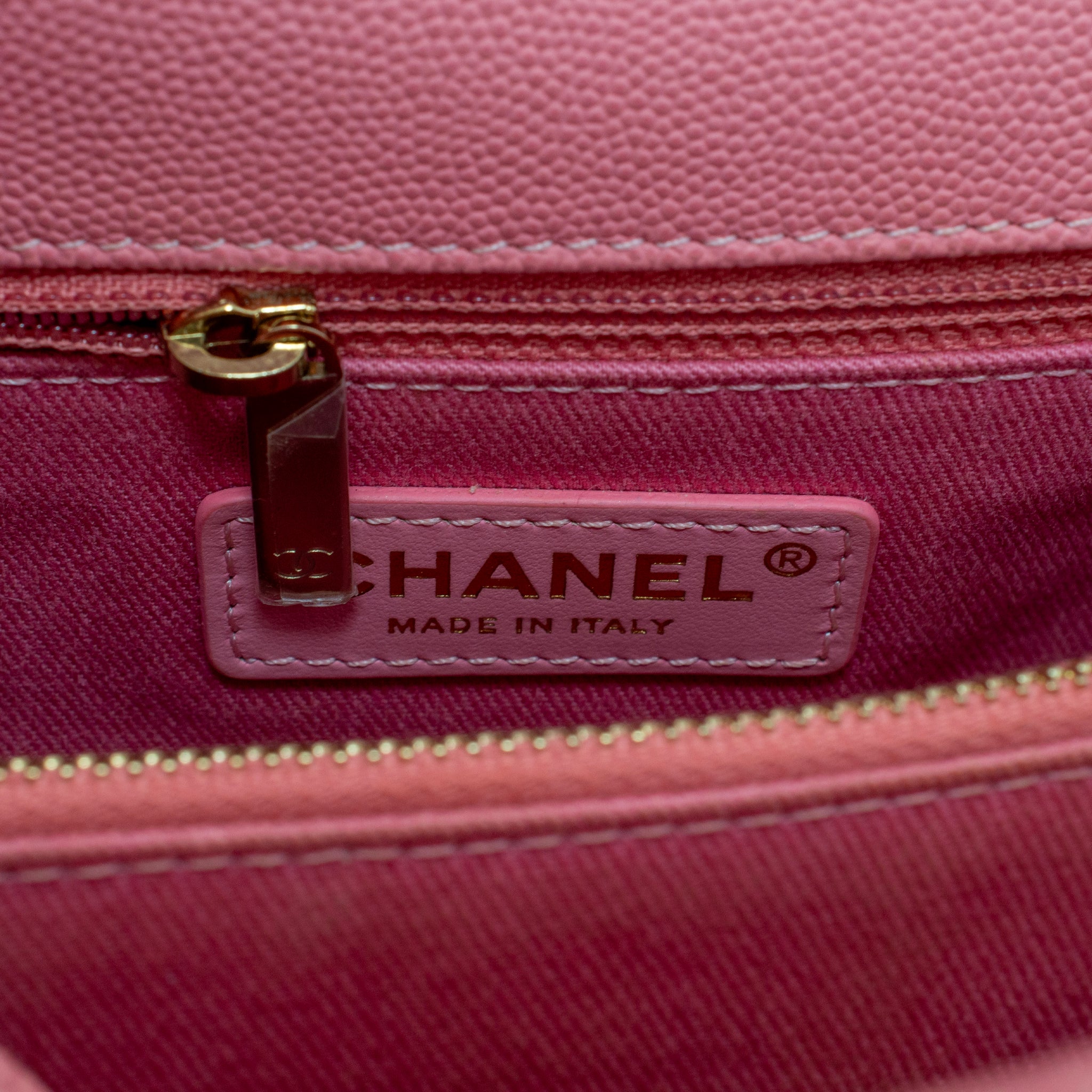 Chanel Coco Flap Pink Caviar Leather Gold Hardware Top Handle Bag