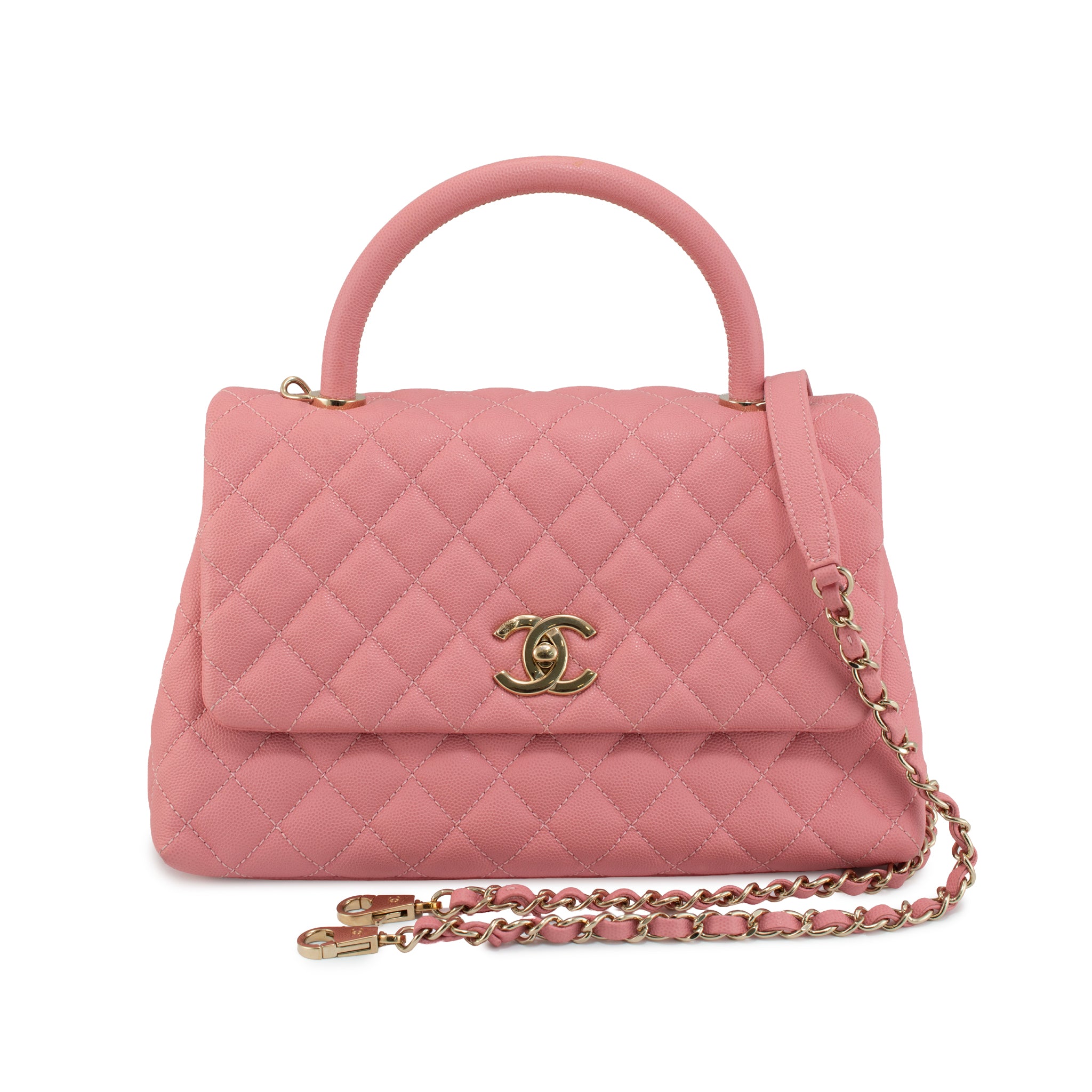 Chanel Coco Flap Pink Caviar Leather Gold Hardware Top Handle Bag