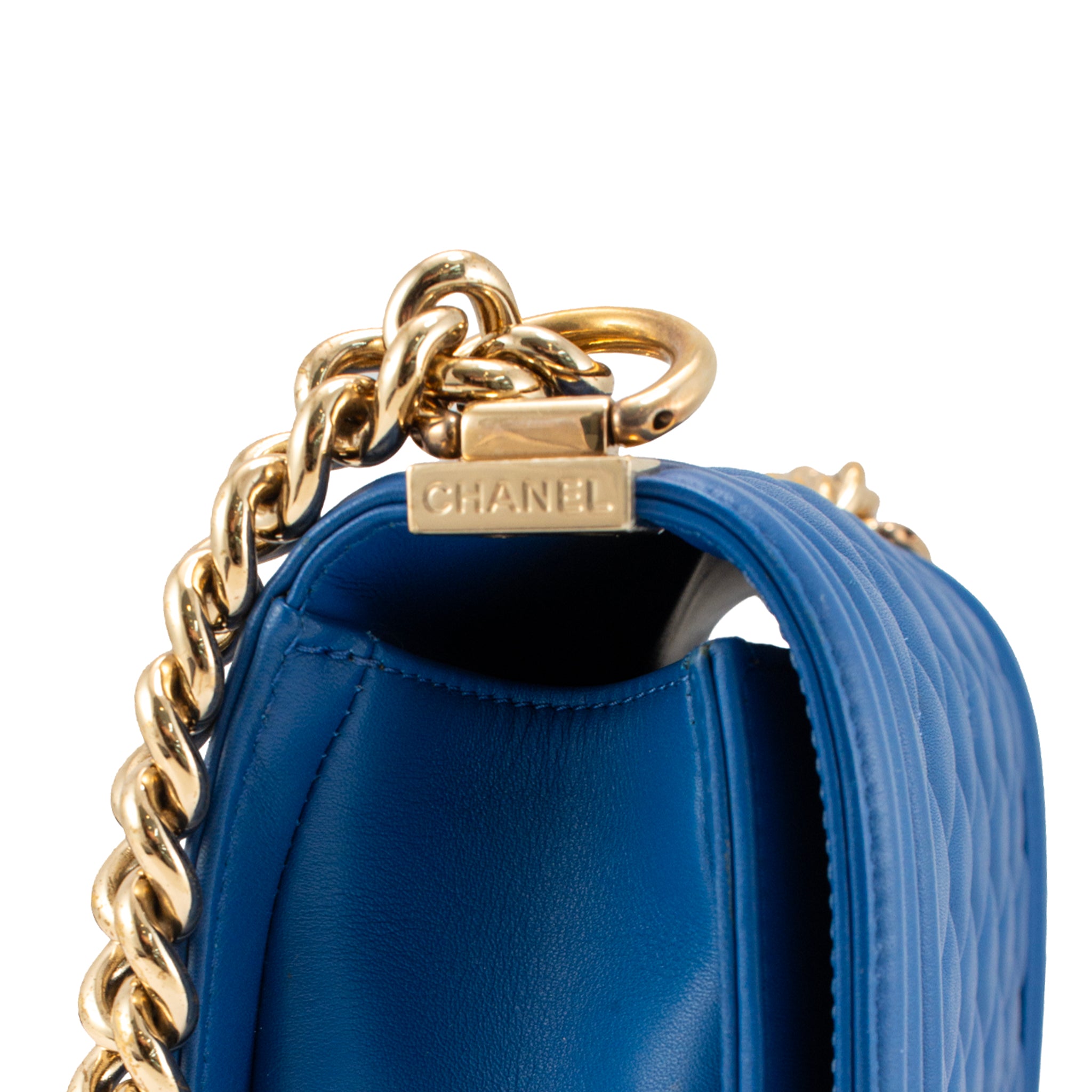 Chanel Small Boy Flap Blue Quilted Lambskin Gold Hardware Shoulder Bag
