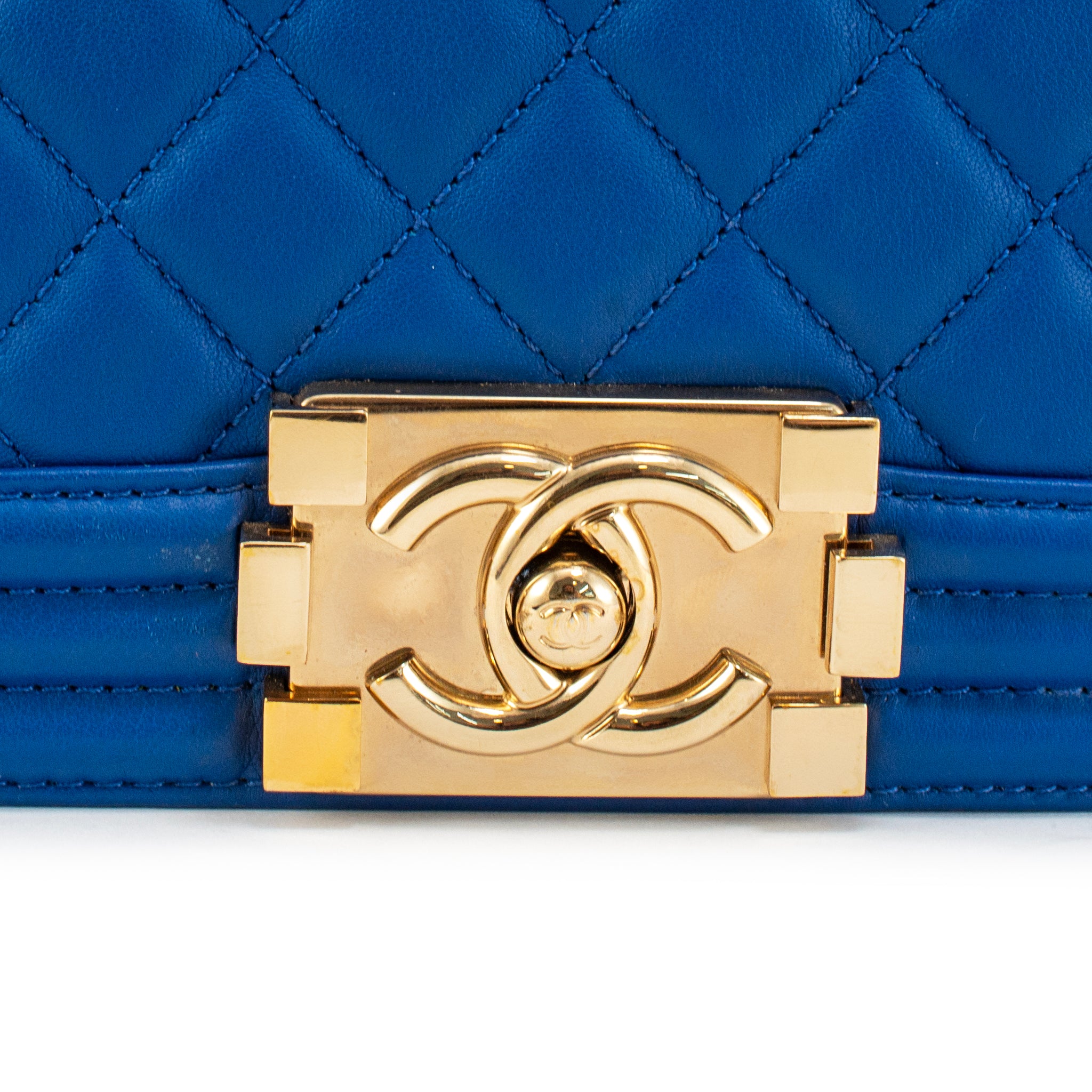 Chanel Small Boy Flap Blue Quilted Lambskin Gold Hardware Shoulder Bag