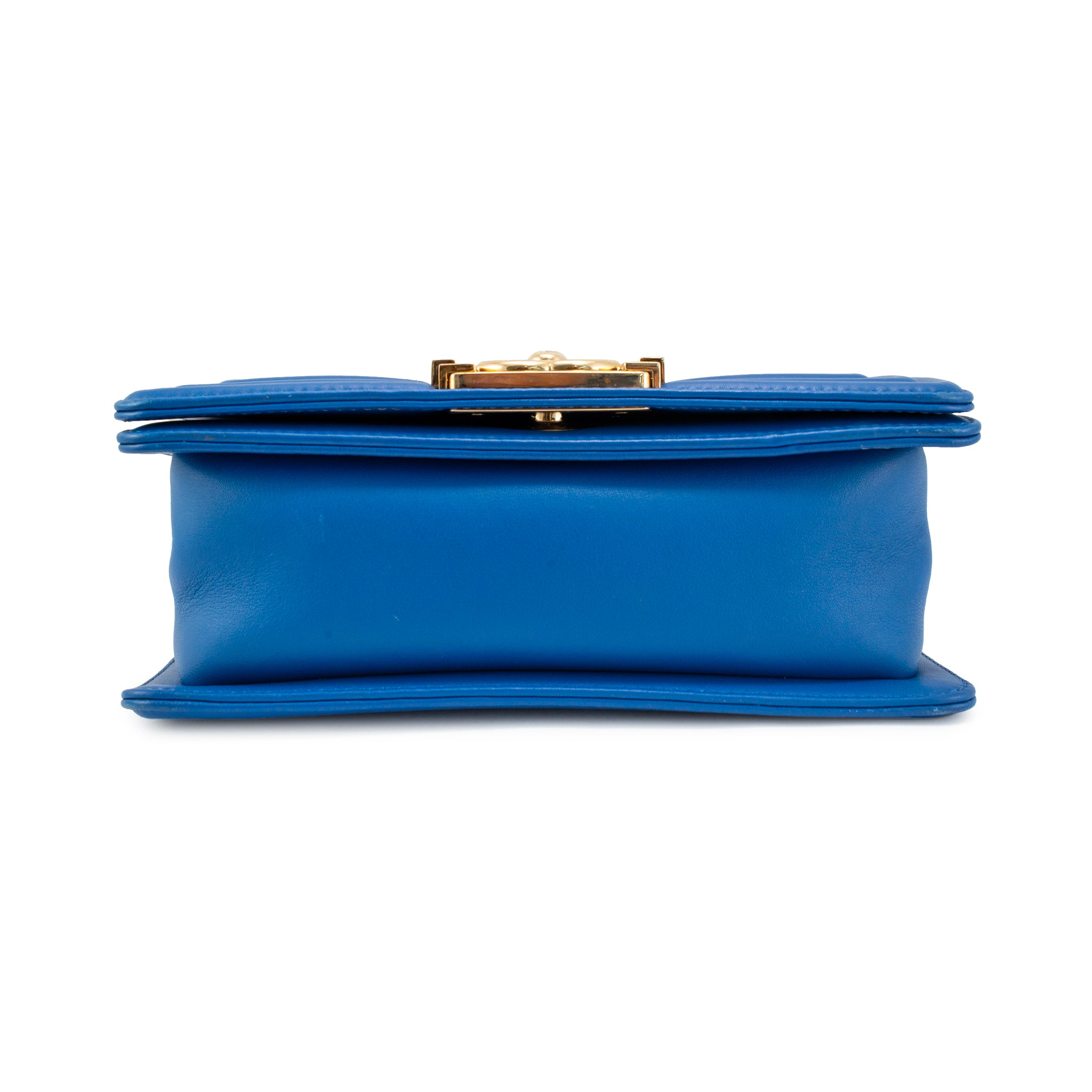 Chanel Small Boy Flap Blue Quilted Lambskin Gold Hardware Shoulder Bag