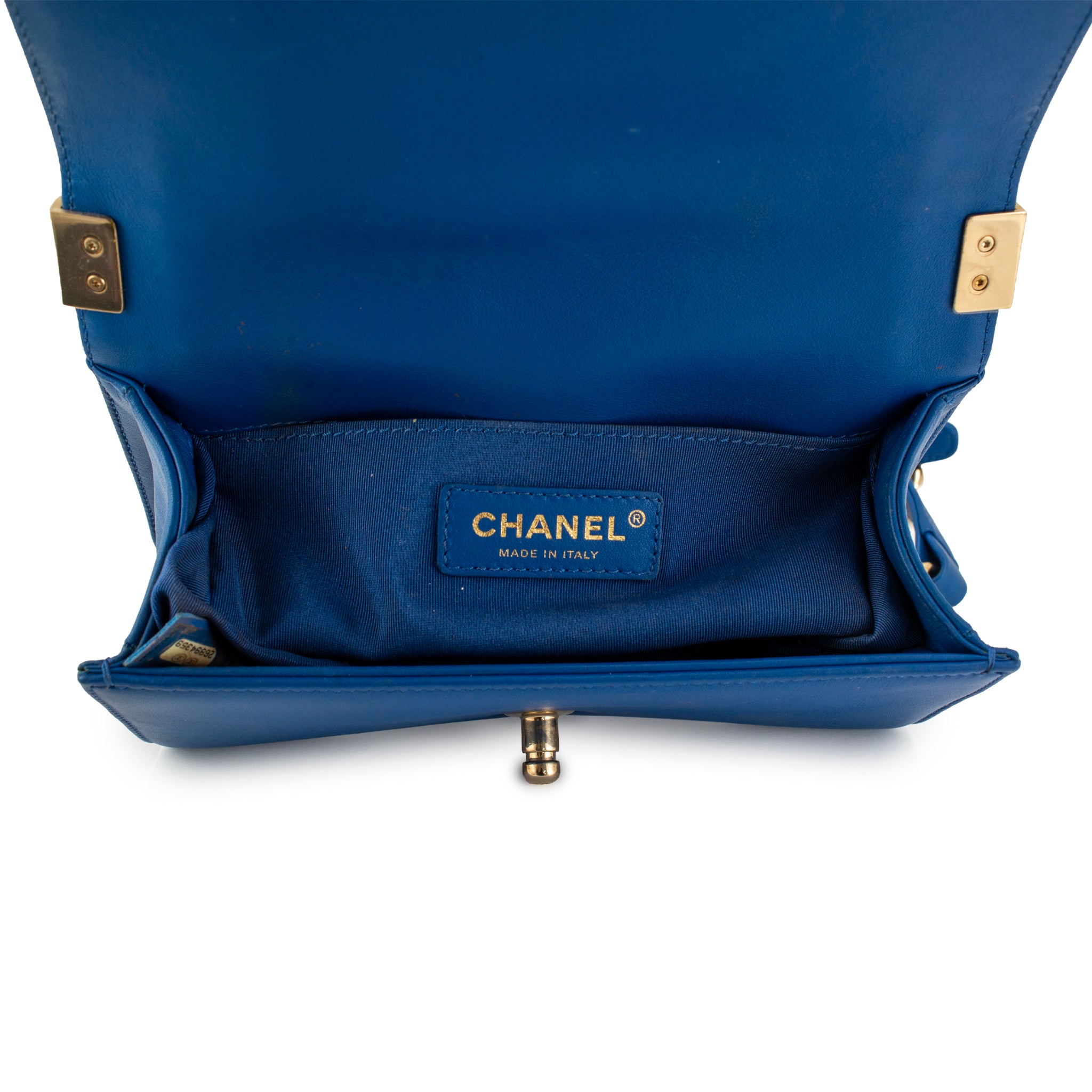 Chanel Small Boy Flap Blue Quilted Lambskin Gold Hardware Shoulder Bag