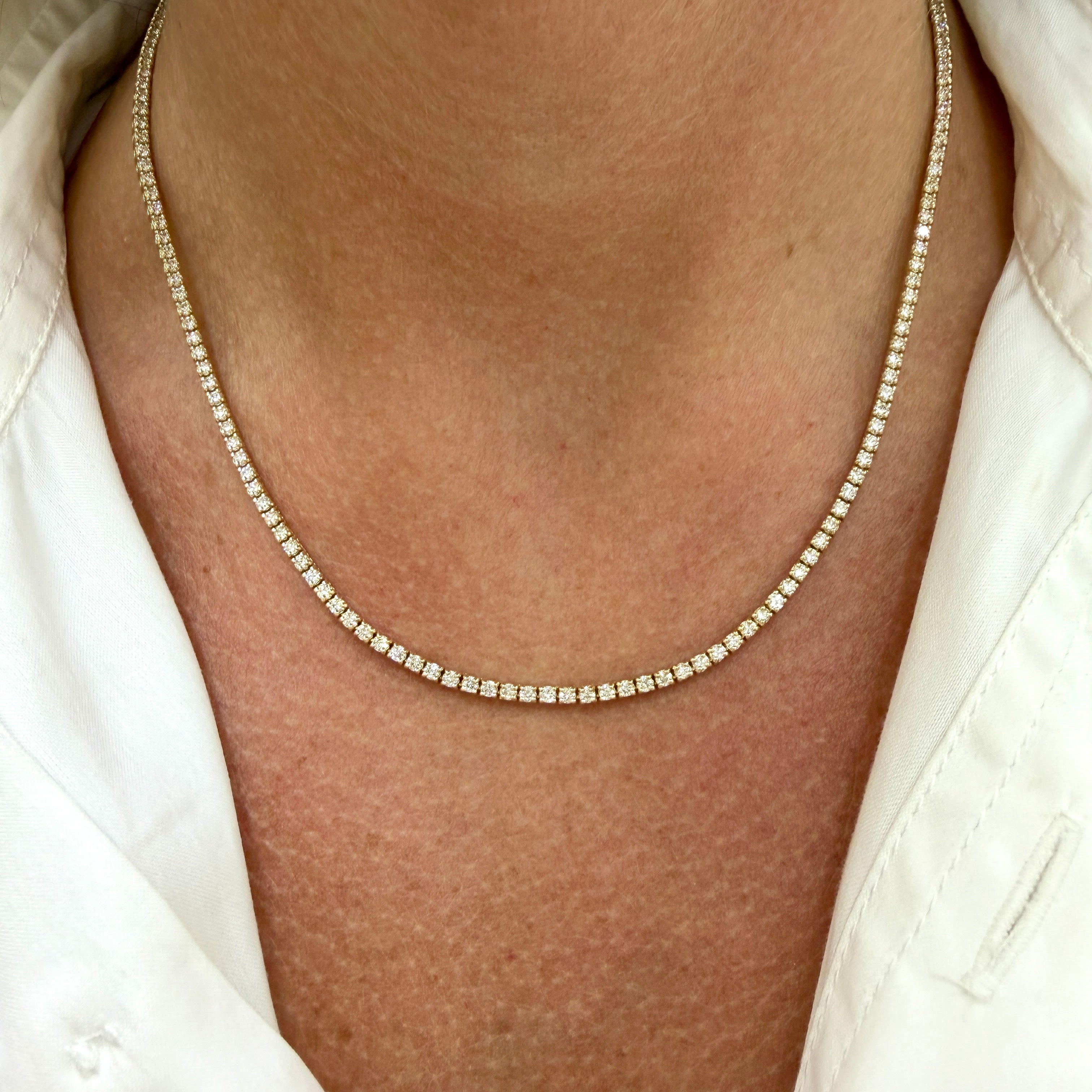 Ladies 14K Yellow Gold 4 Prong 4.63ctw Diamond Tennis Chain Necklace