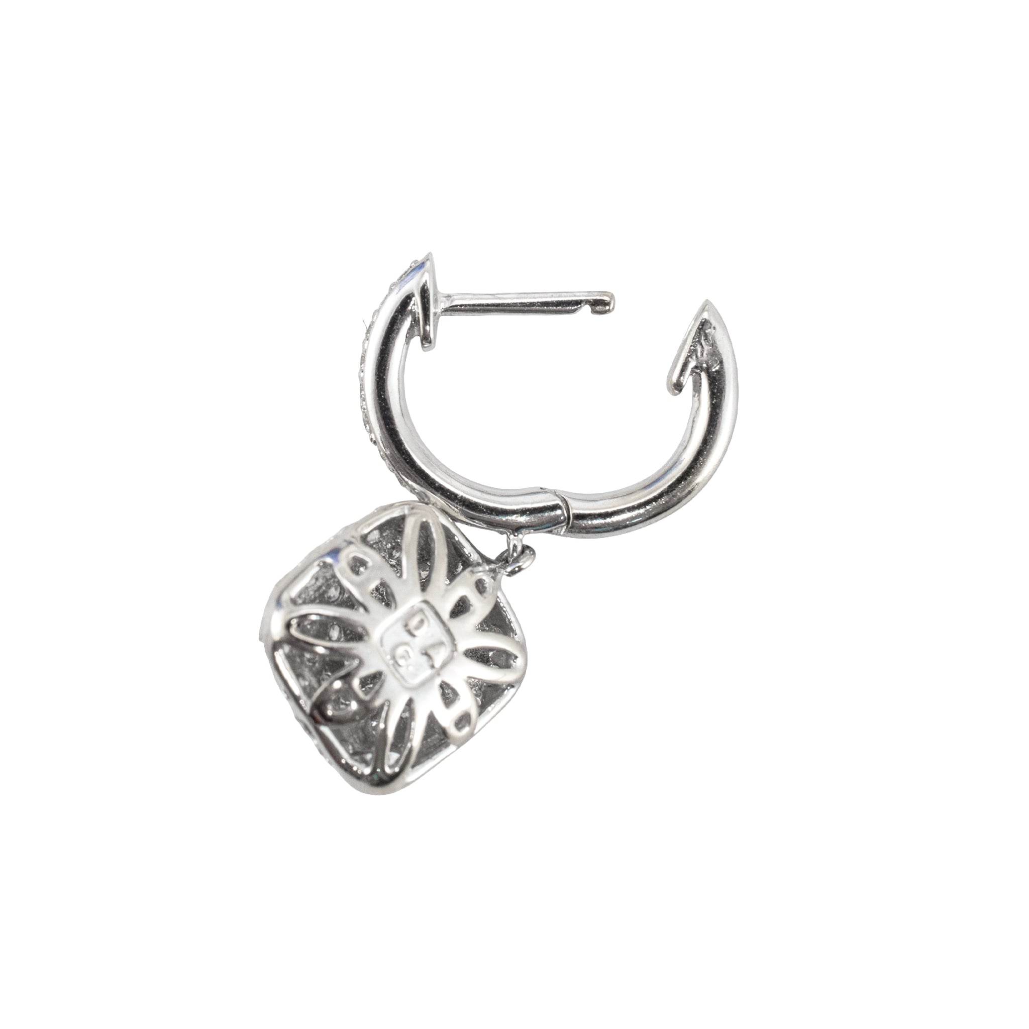 Ladies 14K White Gold 1.11ctw Round Diamond Square Pave Cluster Dangle Earrings