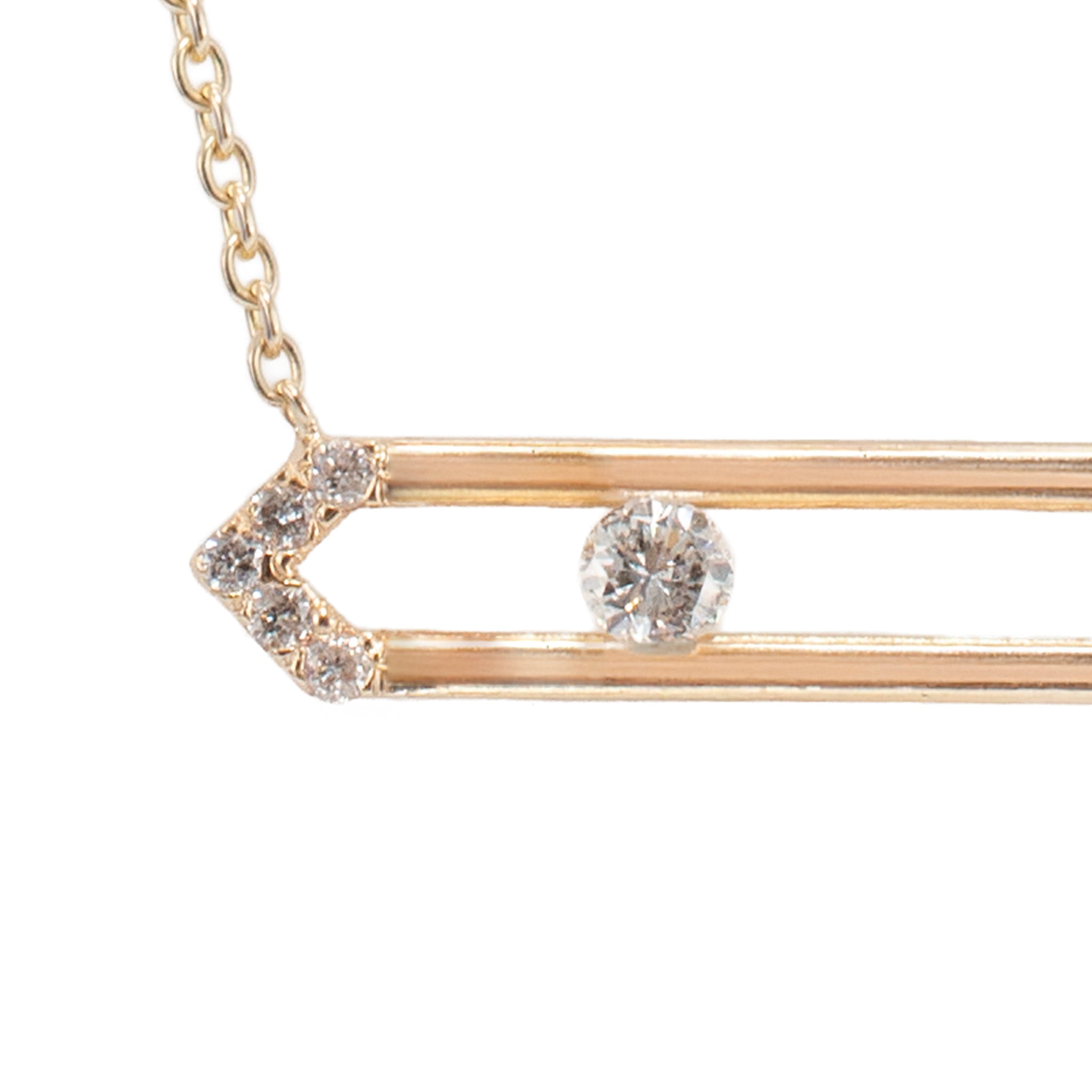 14K Yellow Gold 0.15ct Round Cut Diamond Floating Geometric Bar Pendant Necklace