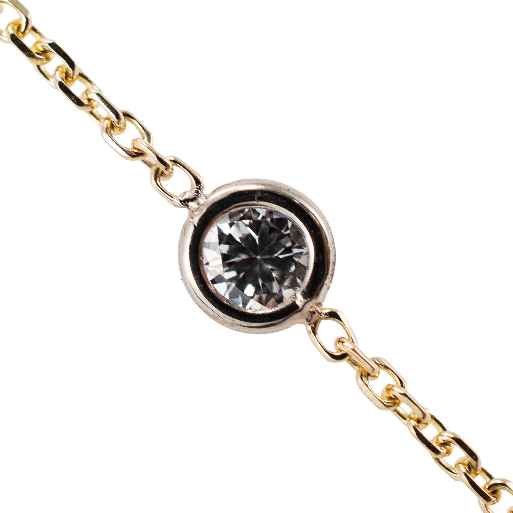 Ladies 14K Yellow Gold 0.45ctw Round Diamond by the Yard Station Chain Necklace