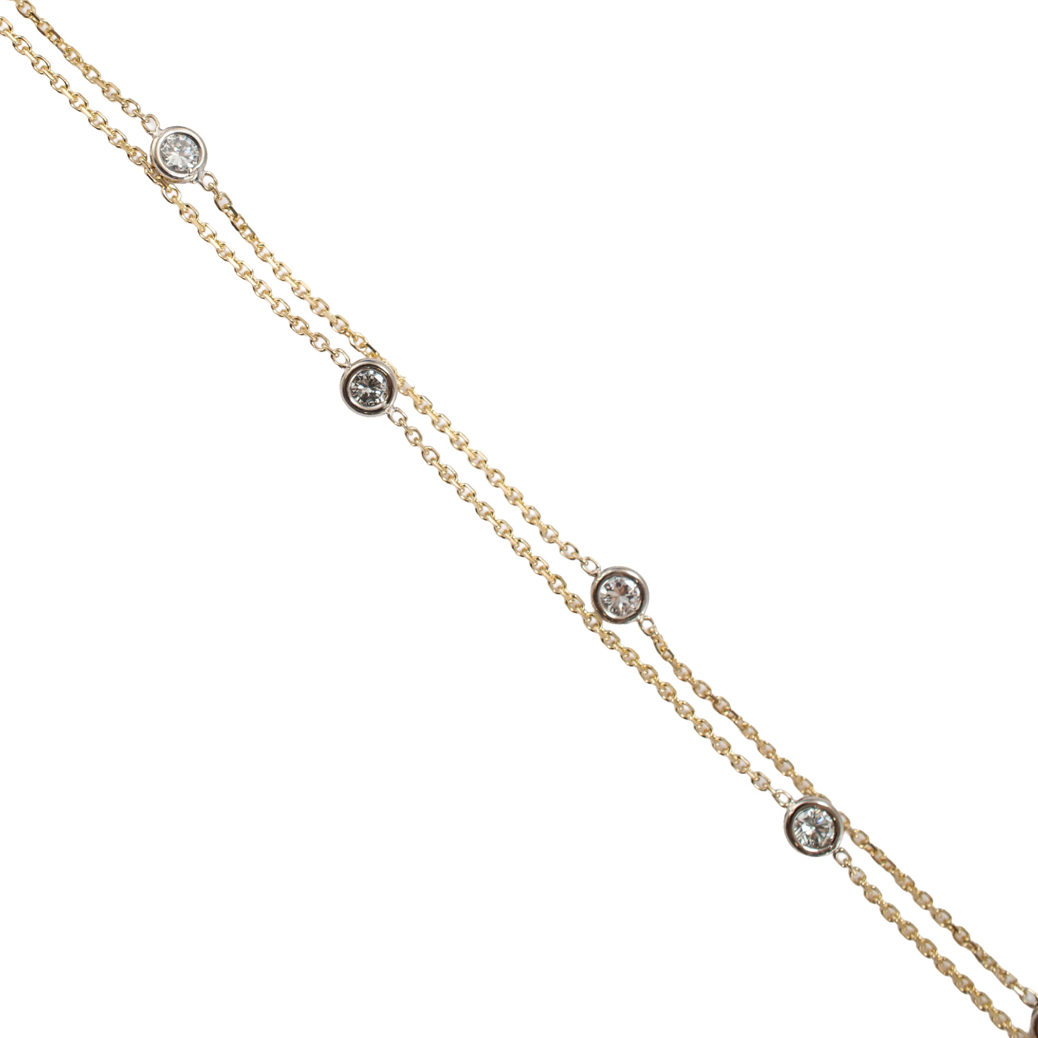 Ladies 14K Yellow Gold 0.45ctw Round Diamond by the Yard Station Chain Necklace
