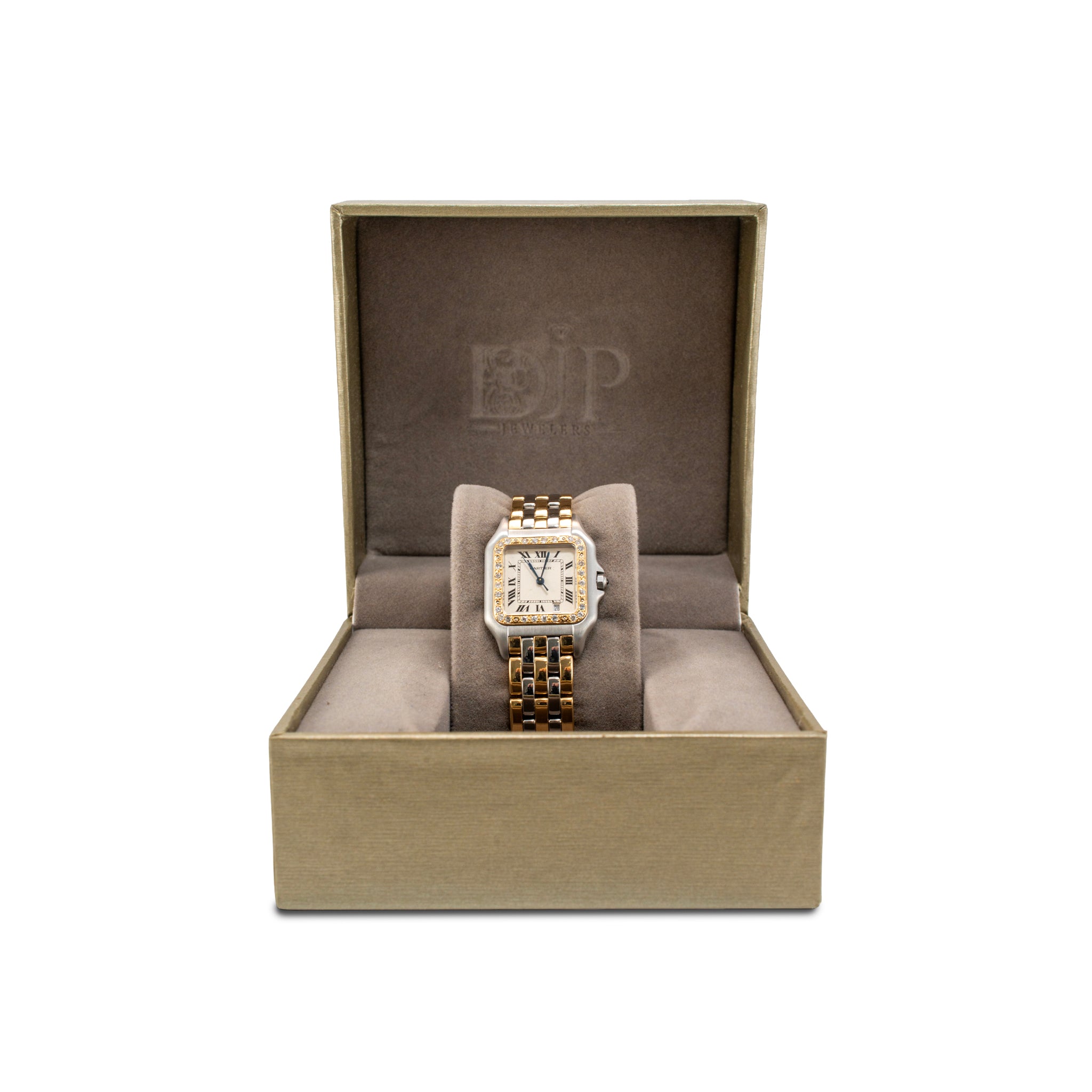 Ladies Cartier Panthere Three Row 27MM 187949 Diamond Bezel Gold Steel Watch
