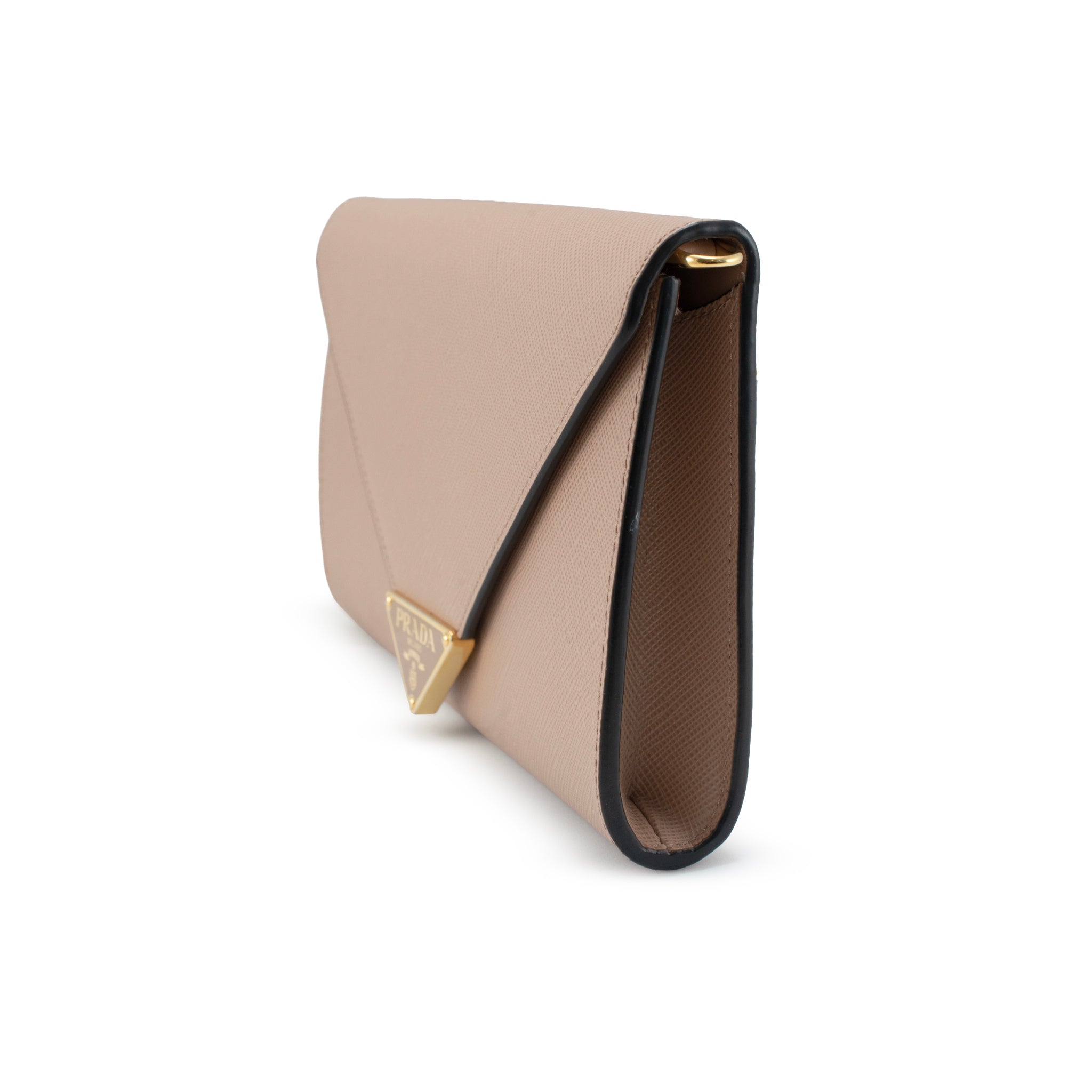 Prada Saffiano Leather Beige Color Gold Hardware Mini Wallet Bag