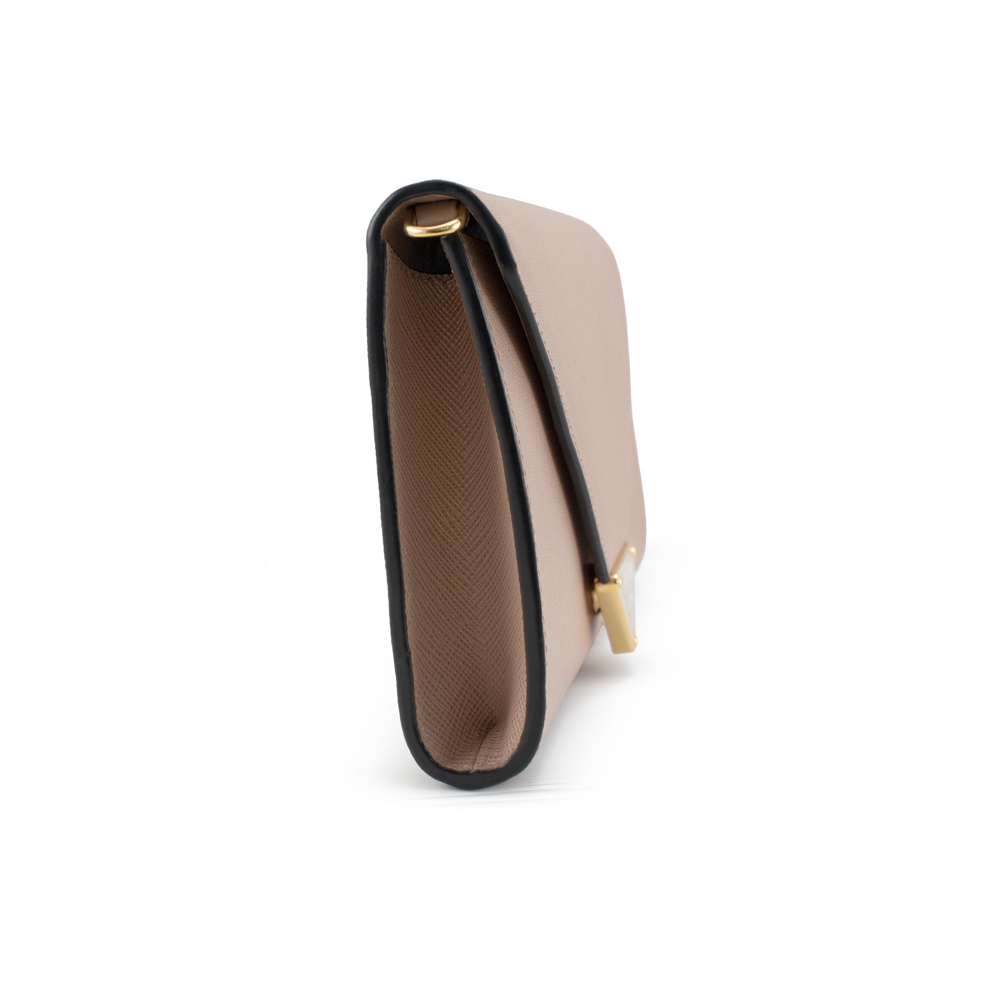 Prada Saffiano Leather Beige Color Gold Hardware Mini Wallet Bag