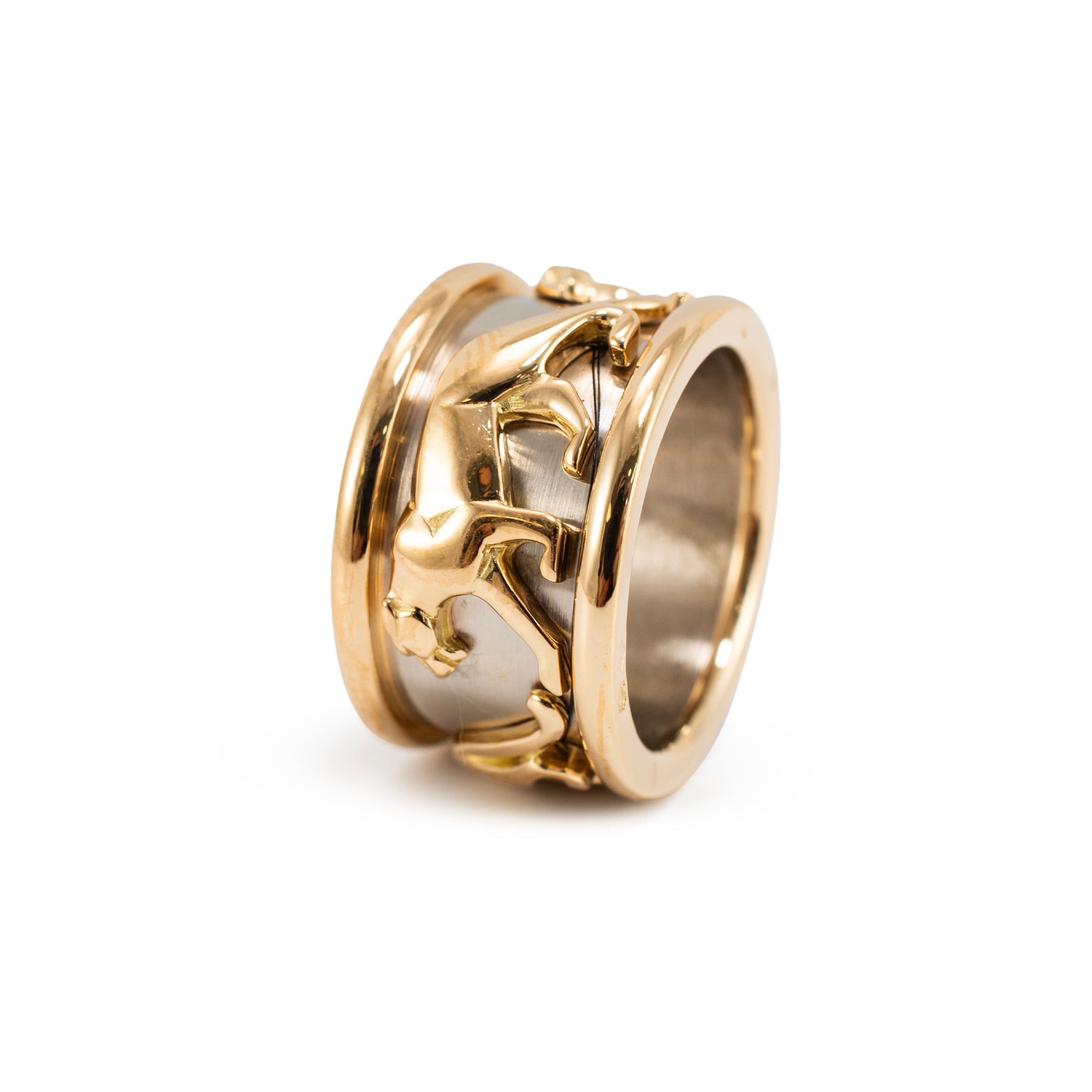 Vintage Cartier Iconic Mahango Walking Panther 18K Yellow & White Gold Band Ring