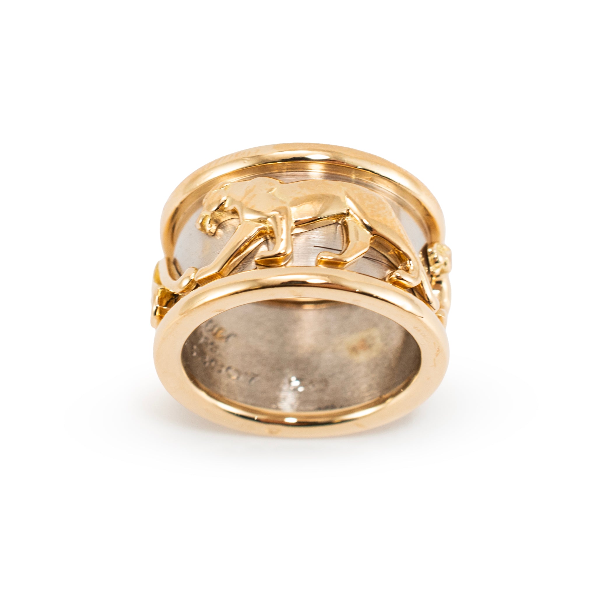 Vintage Cartier Iconic Mahango Walking Panther 18K Yellow & White Gold Band Ring