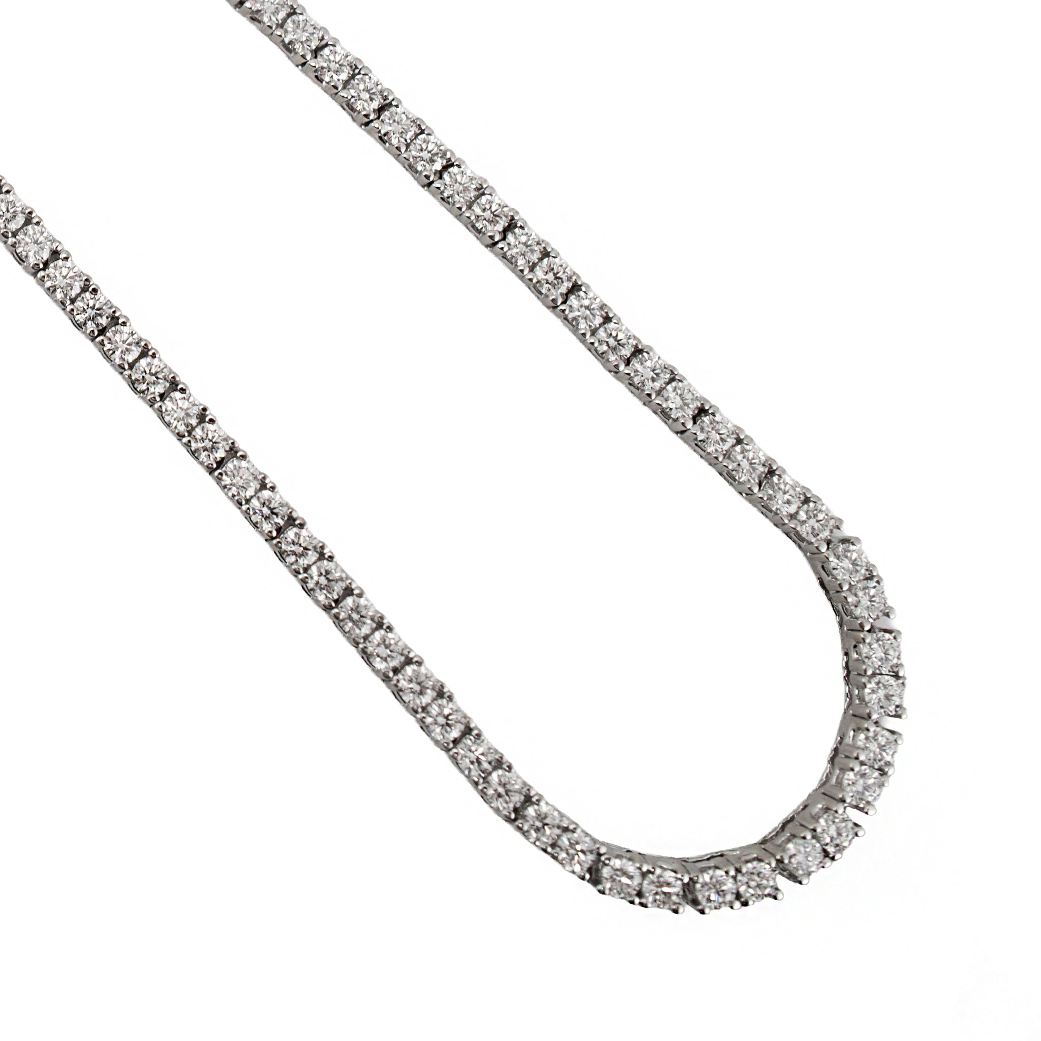 14K White Gold 7.37ct Round Diamond 4 Prongs Princess Chain Tennis Necklace