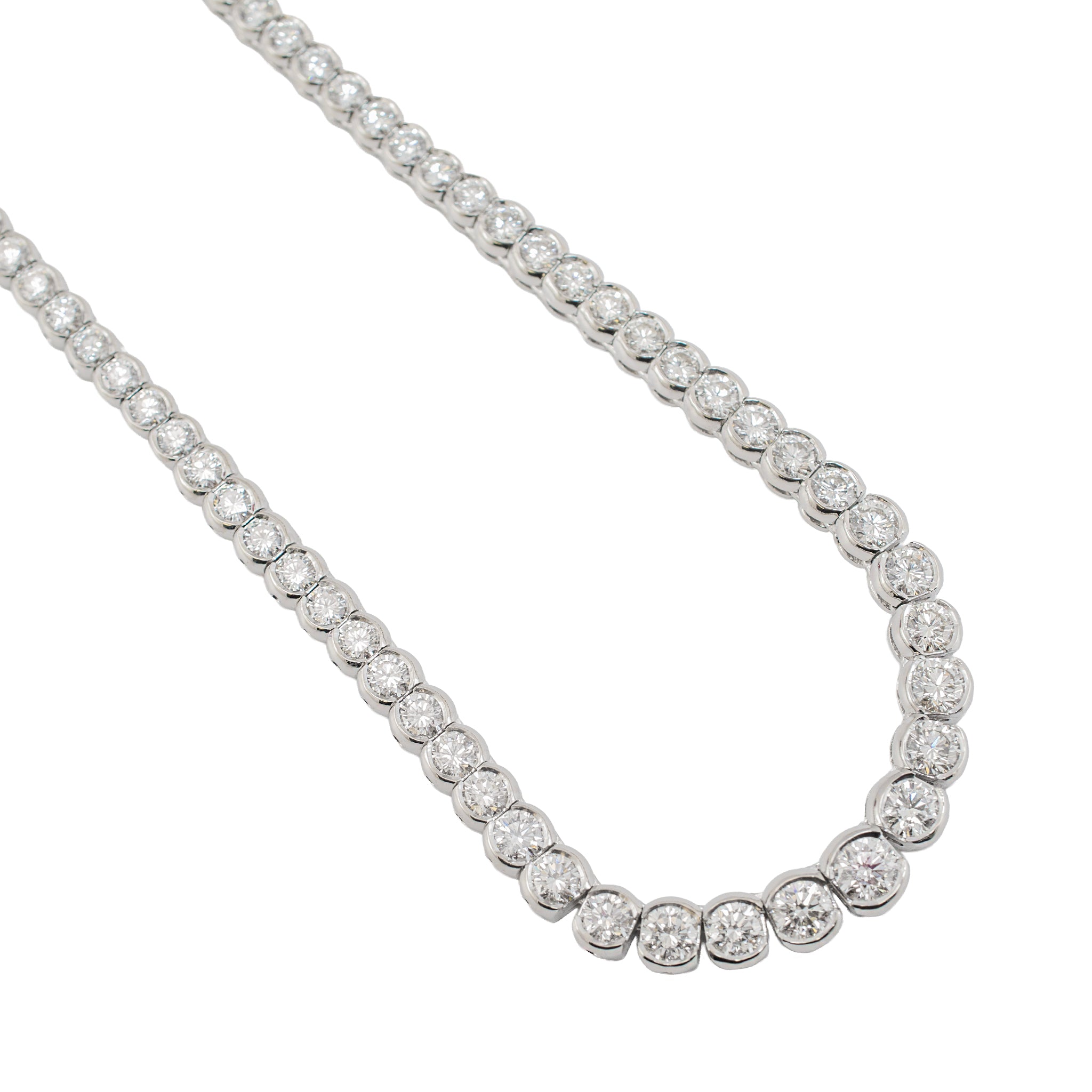 Platinum 17.54ctw Round Diamond Riviera Bezel Graduated Tennis Necklace
