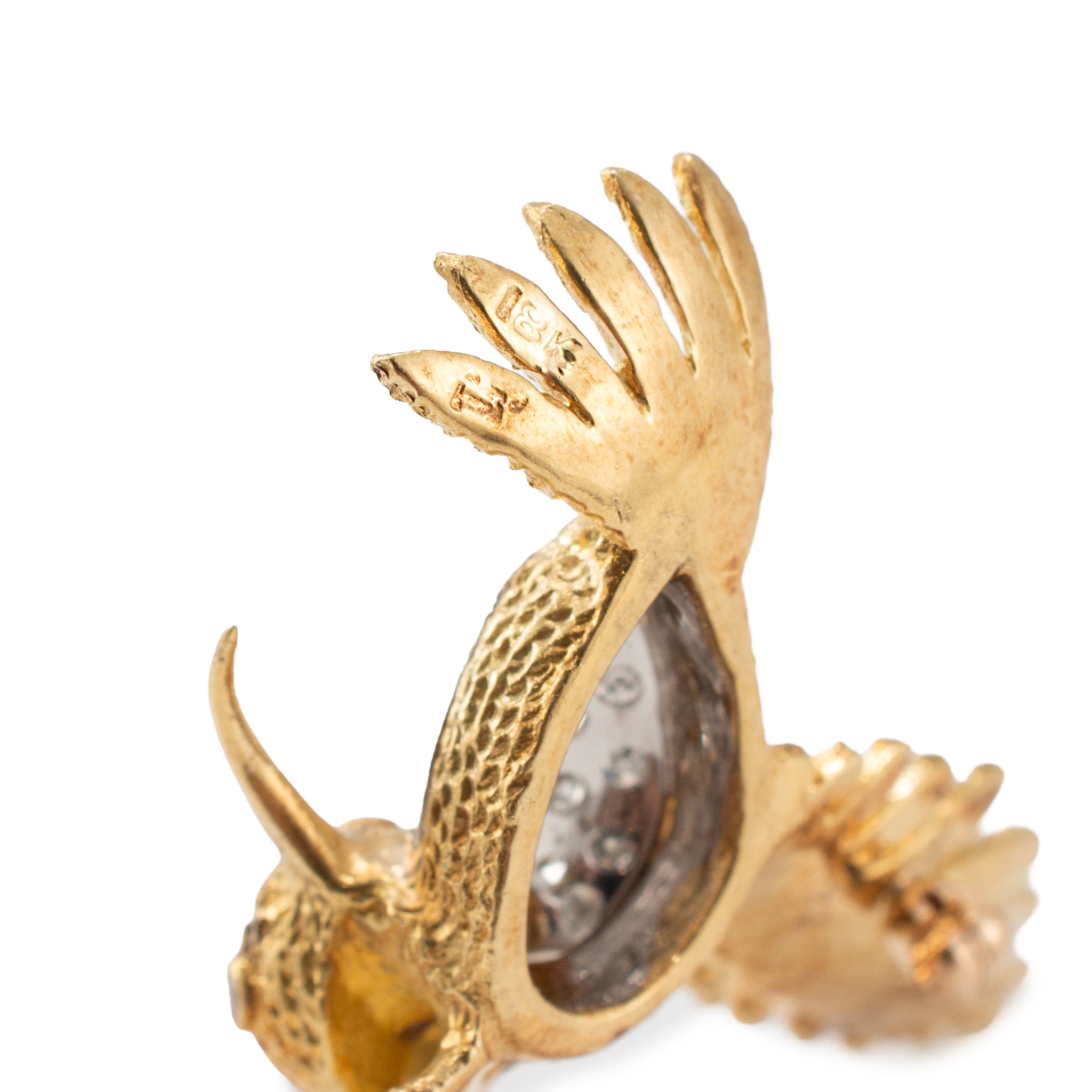 Vintage 18K Yellow Gold Sapphire Diamond Textured Wings Hummingbird PIN Brooch