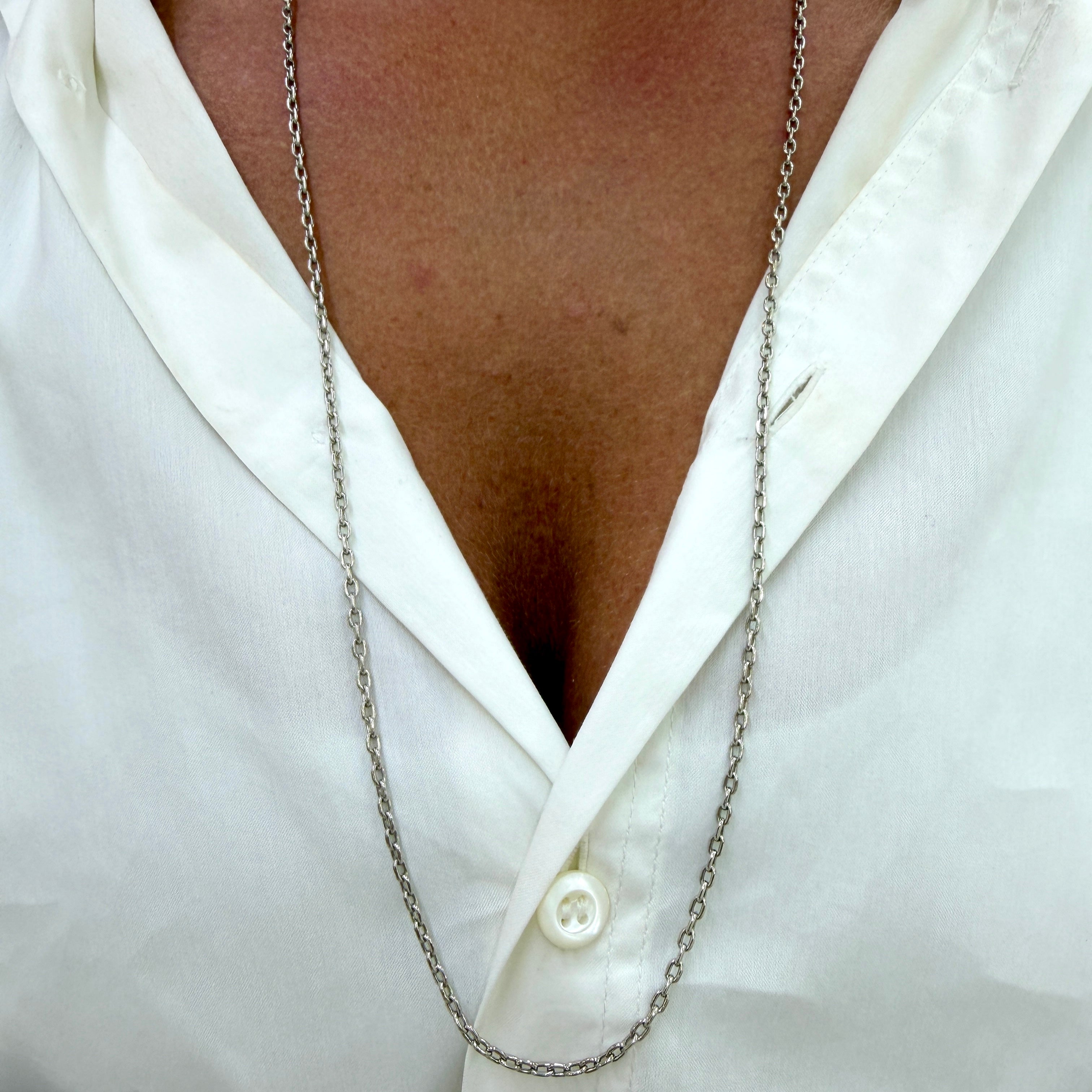 Vintage Unisex Platinum 2.3mm 32” Solid Oval Rolo Cable Link Chain Necklace