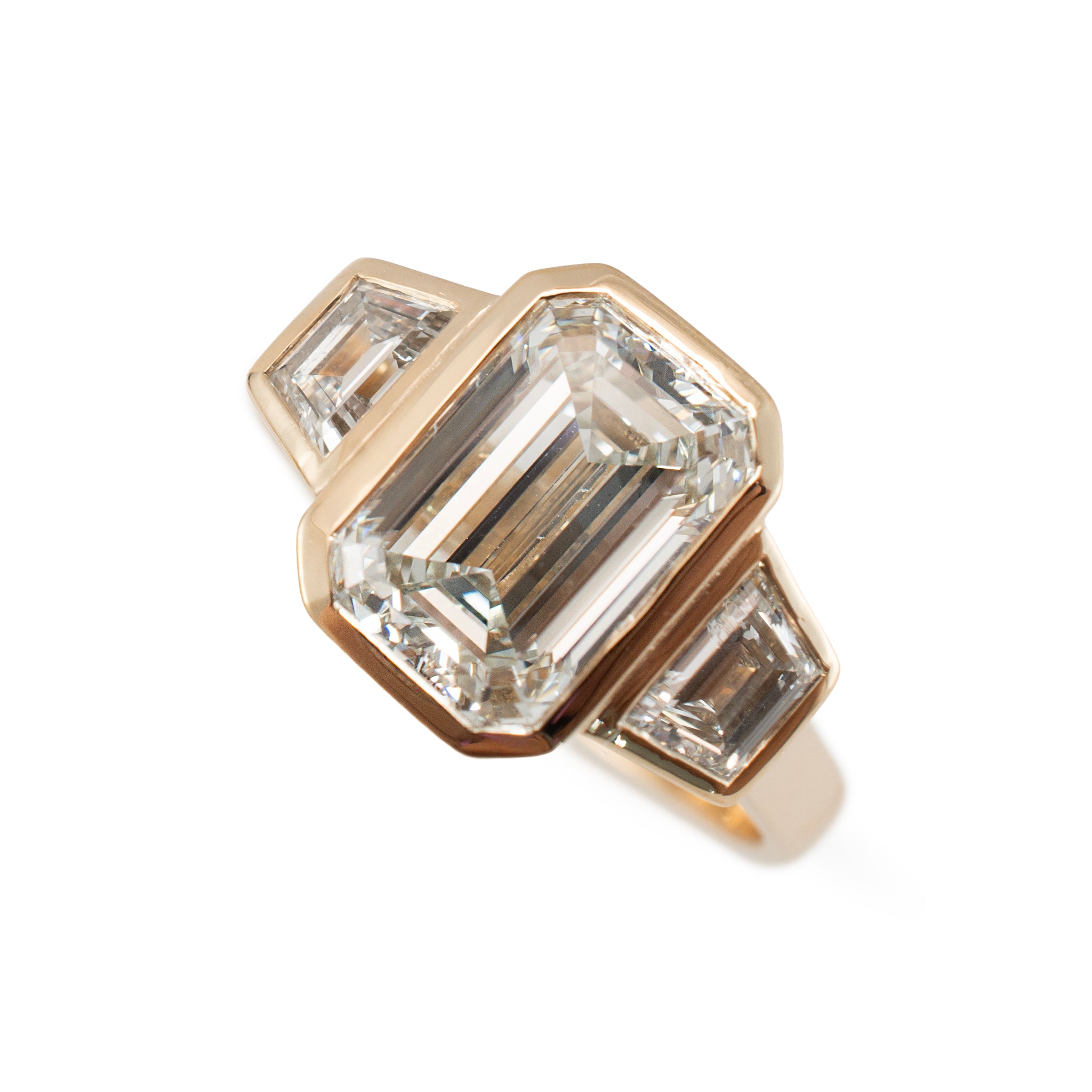 14K Yellow Gold 3.49ctw Emerald Trapezoid Lab Grown Diamond Engagement Ring