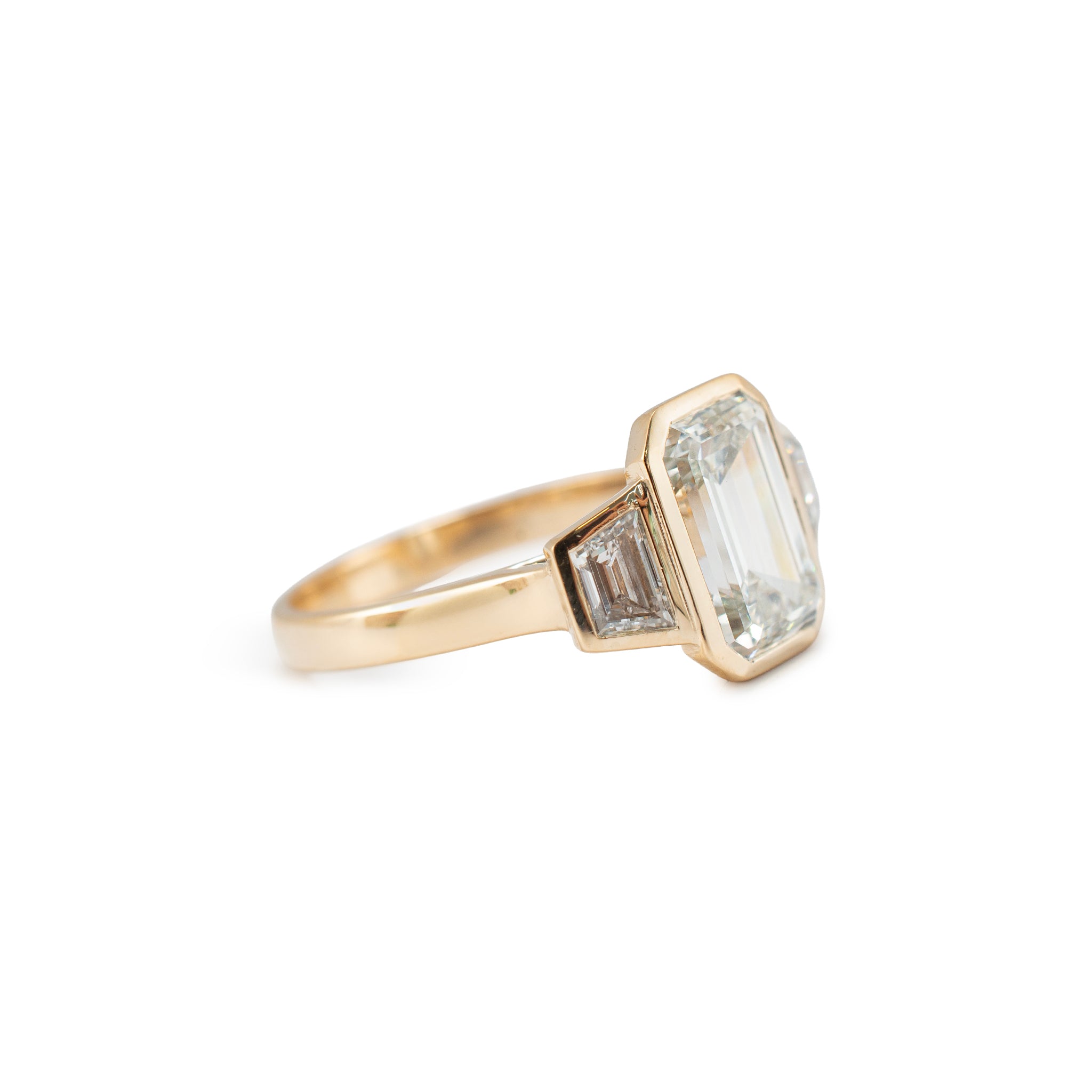 14K Yellow Gold 3.49ctw Emerald Trapezoid Lab Grown Diamond Engagement Ring