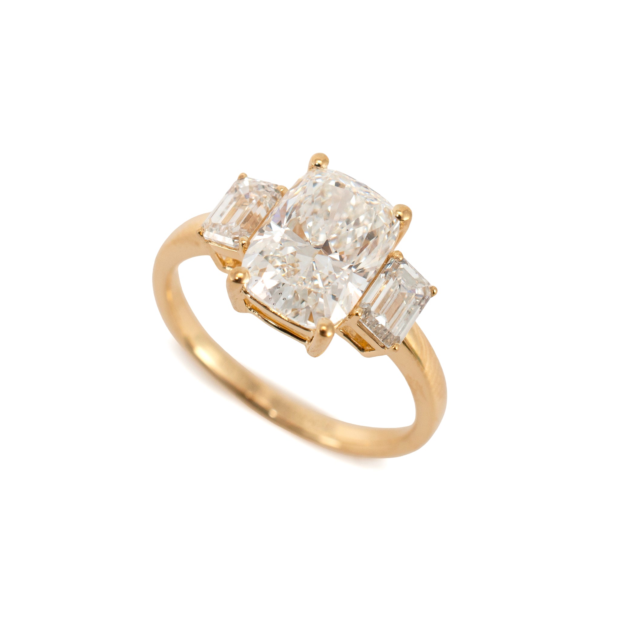 18K Yellow Gold 3.59ctw Cushion Cut Lab Grown Diamond Tree-Stone Engagement Ring